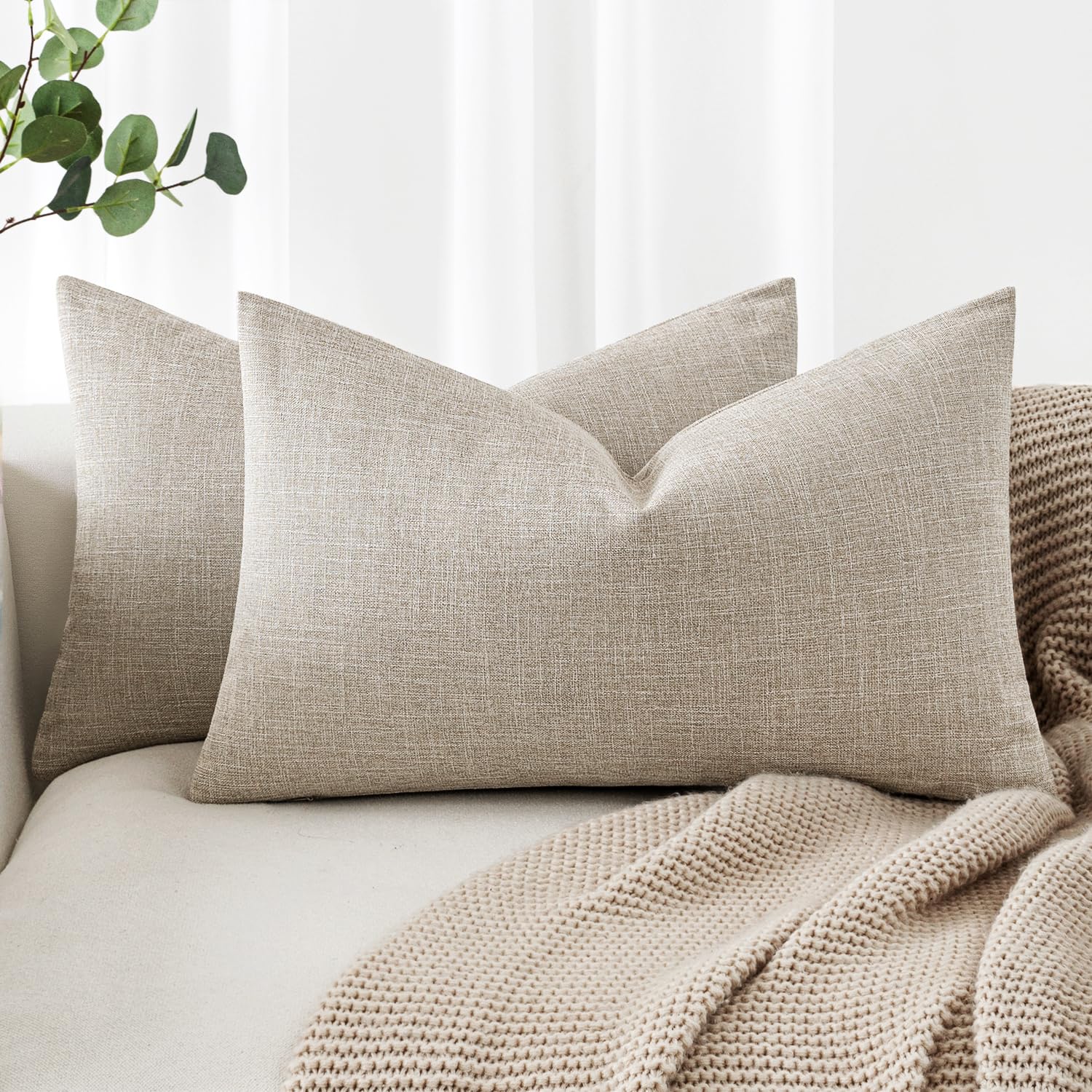 MIULEE Pack of 2 Decorative Linen Burlap Textured Pillow Covers Farmhouse Boho Accent Pillowcases Spring Home Decor for Couch Sofa Bedroom Living Room 18x18 Inch Yellow