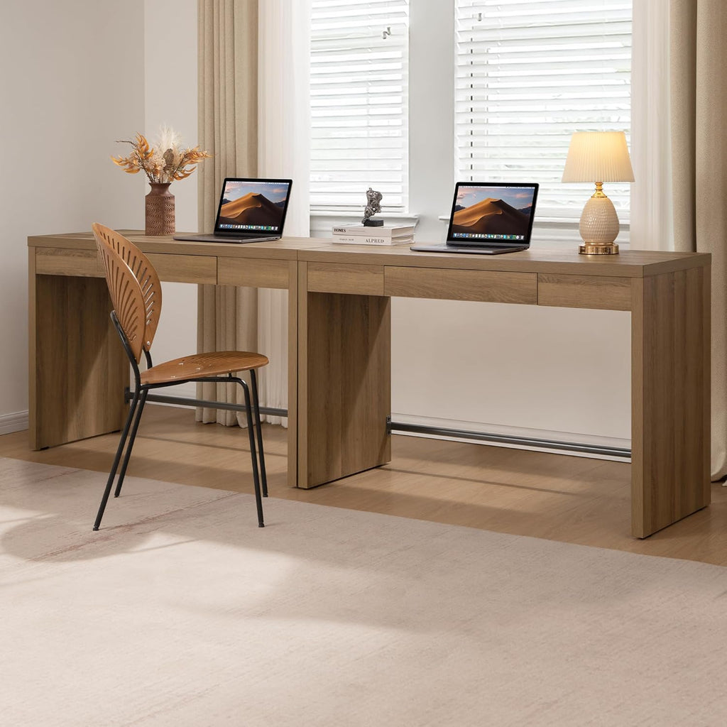 SICOTAS Home Office Executive Desk - 47-Inch Computer Desk with Drawer, Farmhouse Writing Study Desk with Storage,Boho Makeup Vanity Table for Bedroom (Reclaimed Caramel Oak, 2 Pieces)