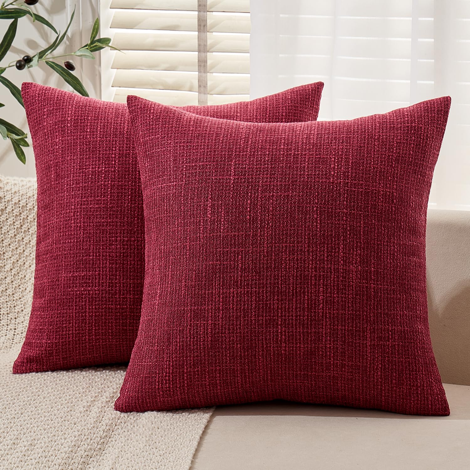MIULEE Burlap Linen Spring Throw Pillow Covers 18x18 Inch Set of 2 Coastal Light Blue Farmhouse Decorative Pillows Modern Soft Accent Cushion Covers for Couch Sofa Bedroom Livingroom Home Decor