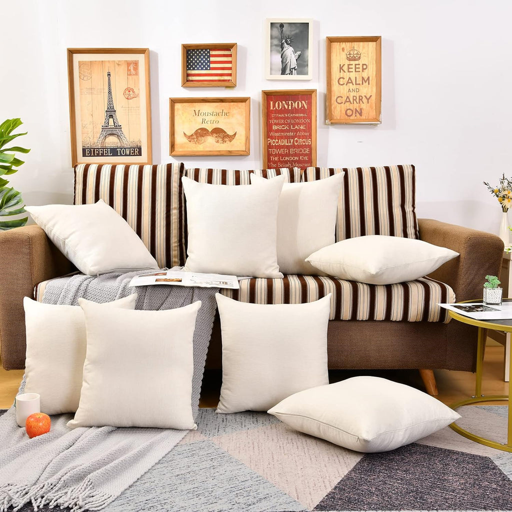 Throw Pillow Covers Bulk Linen Blank Couch Cushion Pillow Case for Vinyl Sublimation HTV Ironing Craft Embroider Decoration 18 x 18 Inch Beige Set of 8