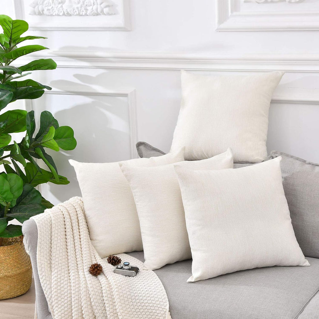 Linen Throw Pillow Covers 18 x 18 Beige Decorative Blank Couch Pillow Covers for Sublimation Bed Sofa Farmhouse Cushion Cases Set of 4