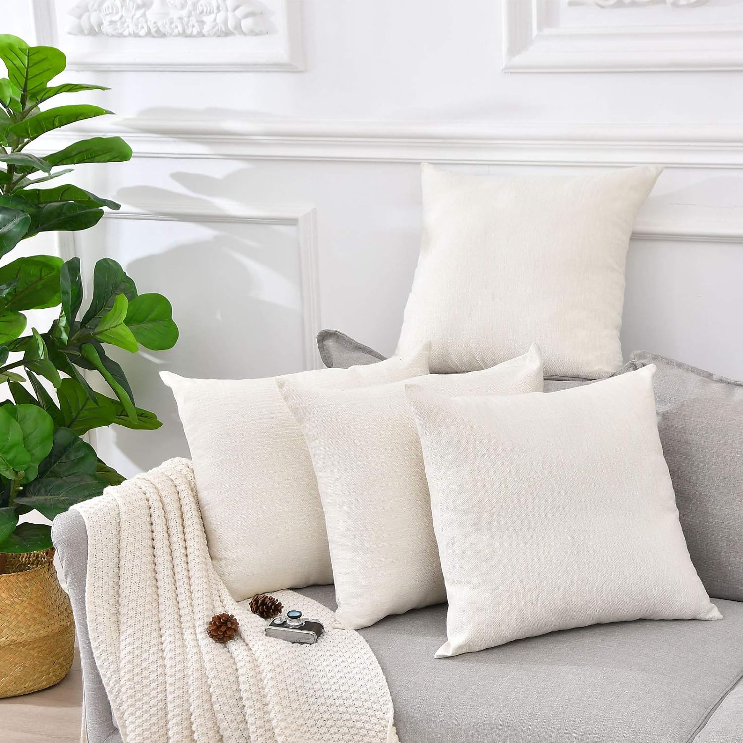 Linen Throw Pillow Covers 18 x 18 Beige Decorative Blank Couch Pillow Covers for Sublimation Bed Sofa Farmhouse Cushion Cases Set of 4