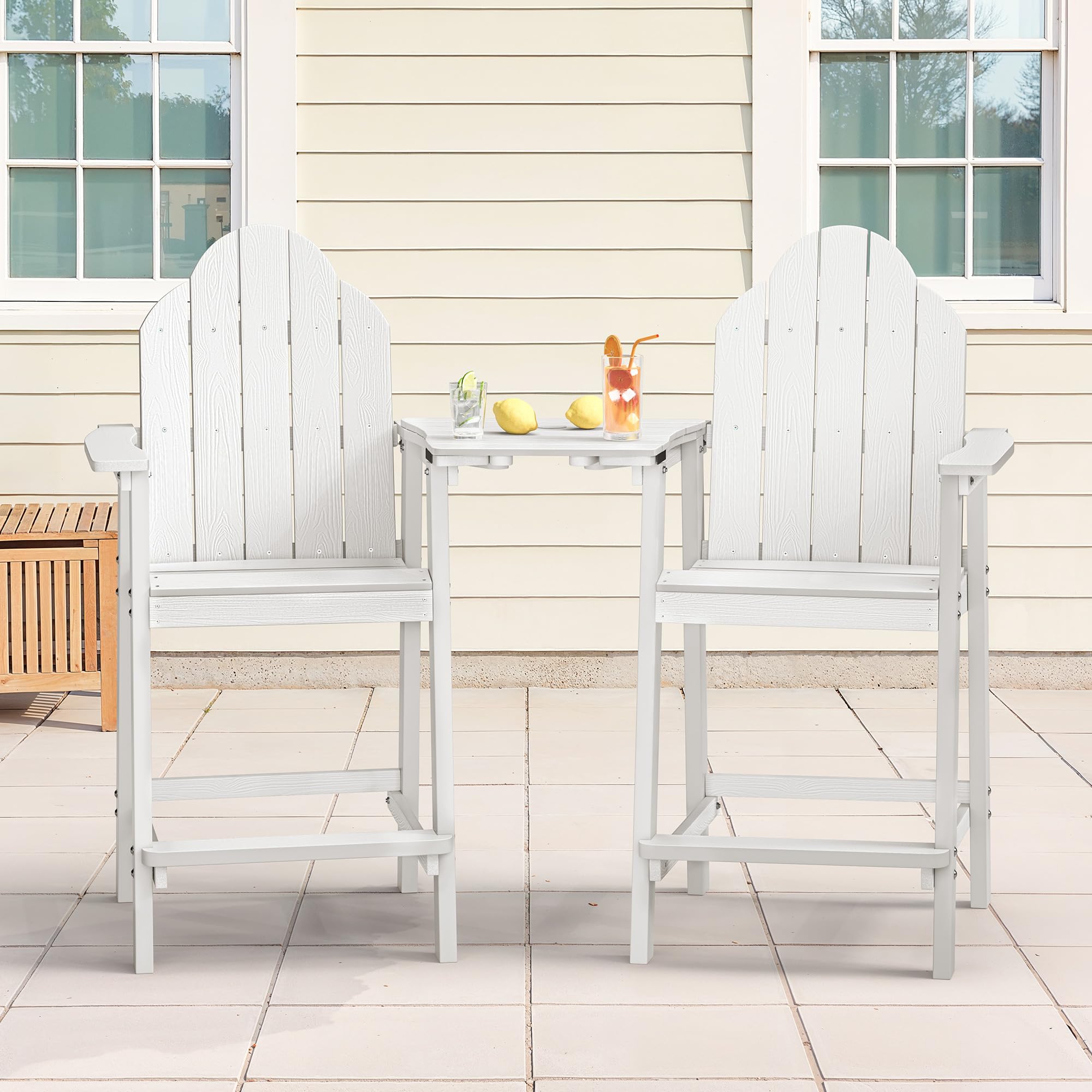 LUE BONA Tall Adirondack Chair Set of 2, All Weather HDPS Bar Height Chairs with Aluminum Legs, Detachable Table & Umbrella Hole for Patio, Deck, Backyard & Commercial Use Navy Blue