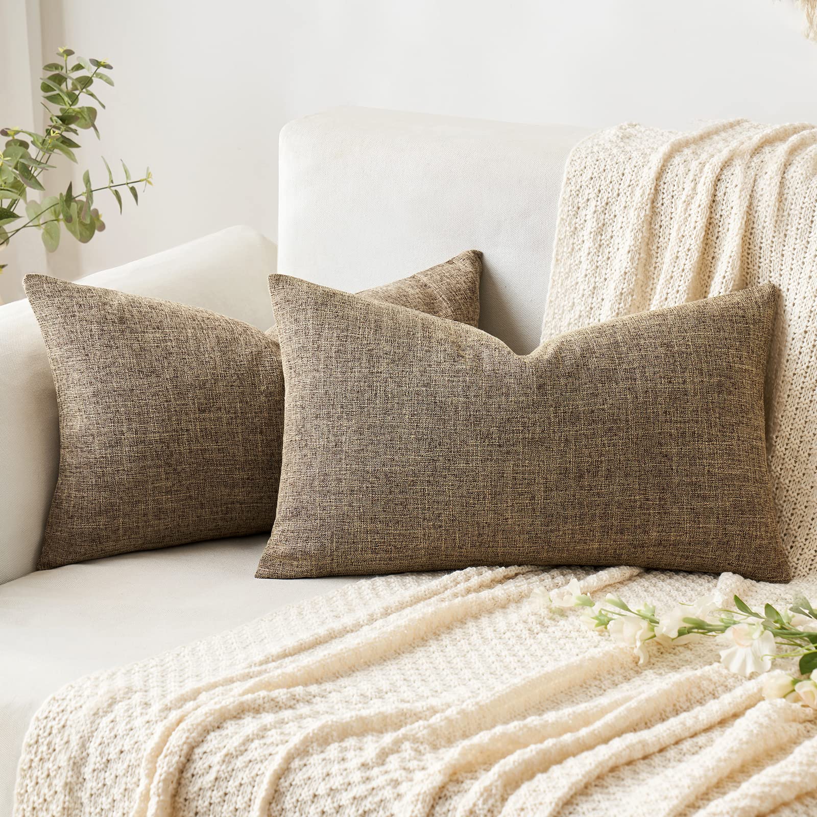 MIULEE Pack of 2 Decorative Linen Burlap Textured Pillow Covers Farmhouse Boho Accent Pillowcases Spring Home Decor for Couch Sofa Bedroom Living Room 18x18 Inch Yellow