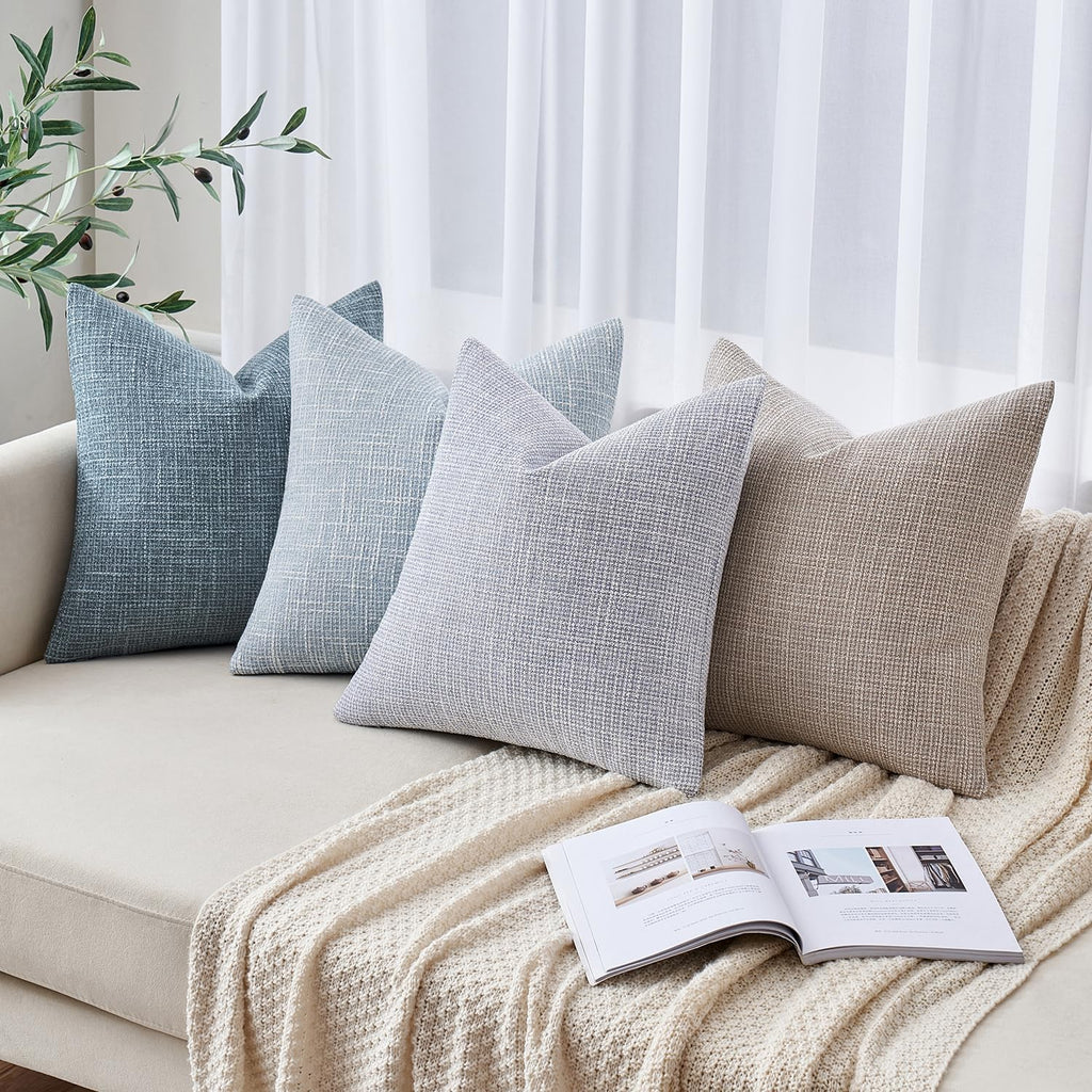 MIULEE Burlap Linen Spring Throw Pillow Covers 18x18 Inch Set of 2 Coastal Light Blue Farmhouse Decorative Pillows Modern Soft Accent Cushion Covers for Couch Sofa Bedroom Livingroom Home Decor