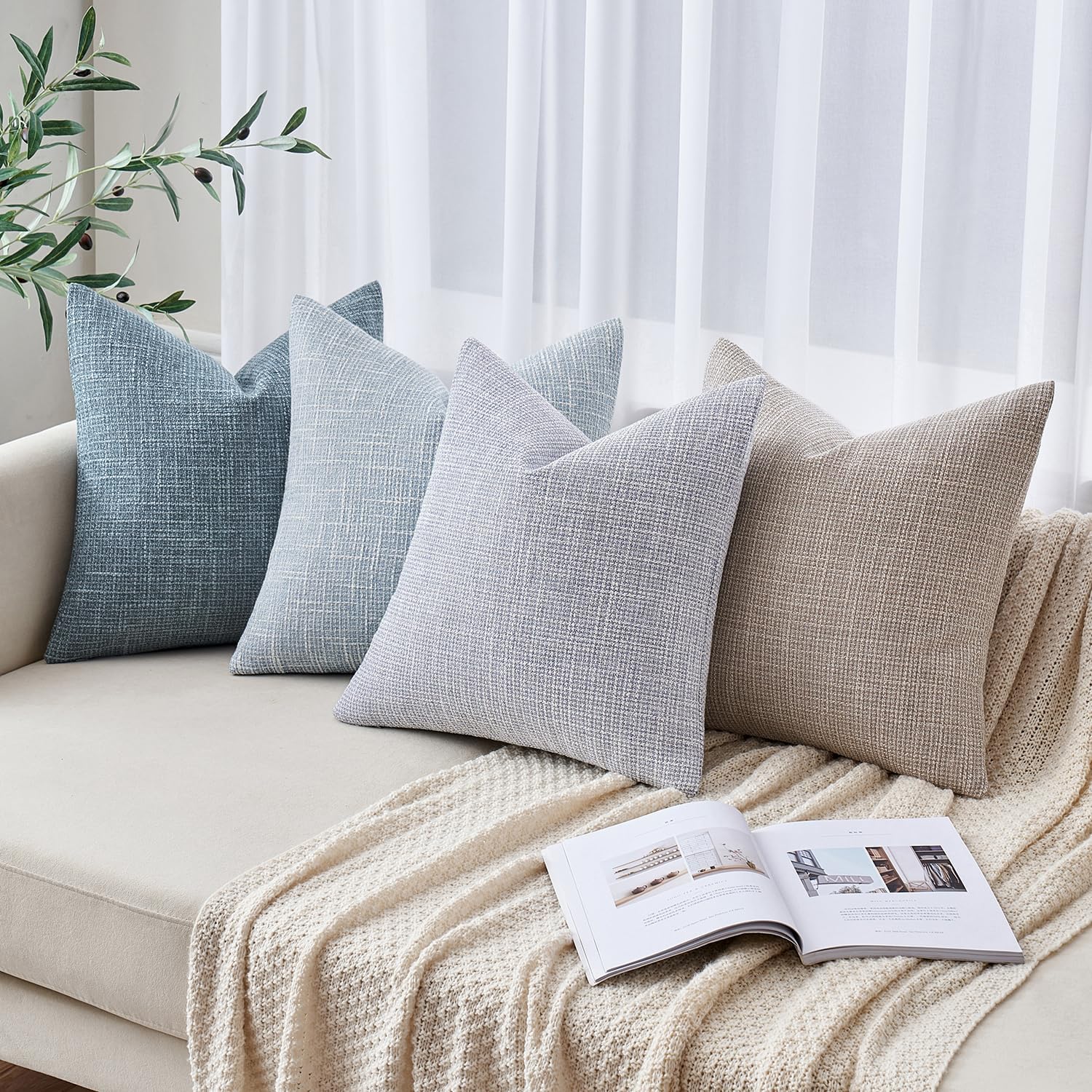 MIULEE Burlap Linen Spring Throw Pillow Covers 18x18 Inch Set of 2 Coastal Light Blue Farmhouse Decorative Pillows Modern Soft Accent Cushion Covers for Couch Sofa Bedroom Livingroom Home Decor