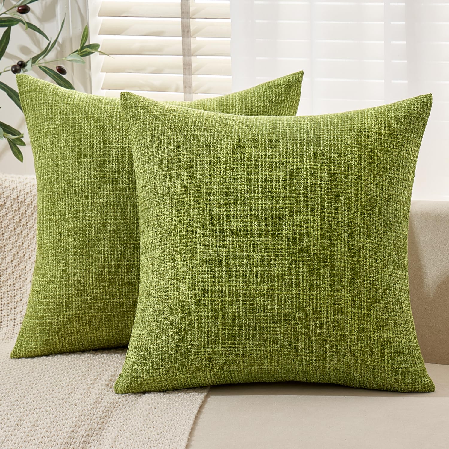 MIULEE Burlap Linen Spring Throw Pillow Covers 18x18 Inch Set of 2 Coastal Light Blue Farmhouse Decorative Pillows Modern Soft Accent Cushion Covers for Couch Sofa Bedroom Livingroom Home Decor
