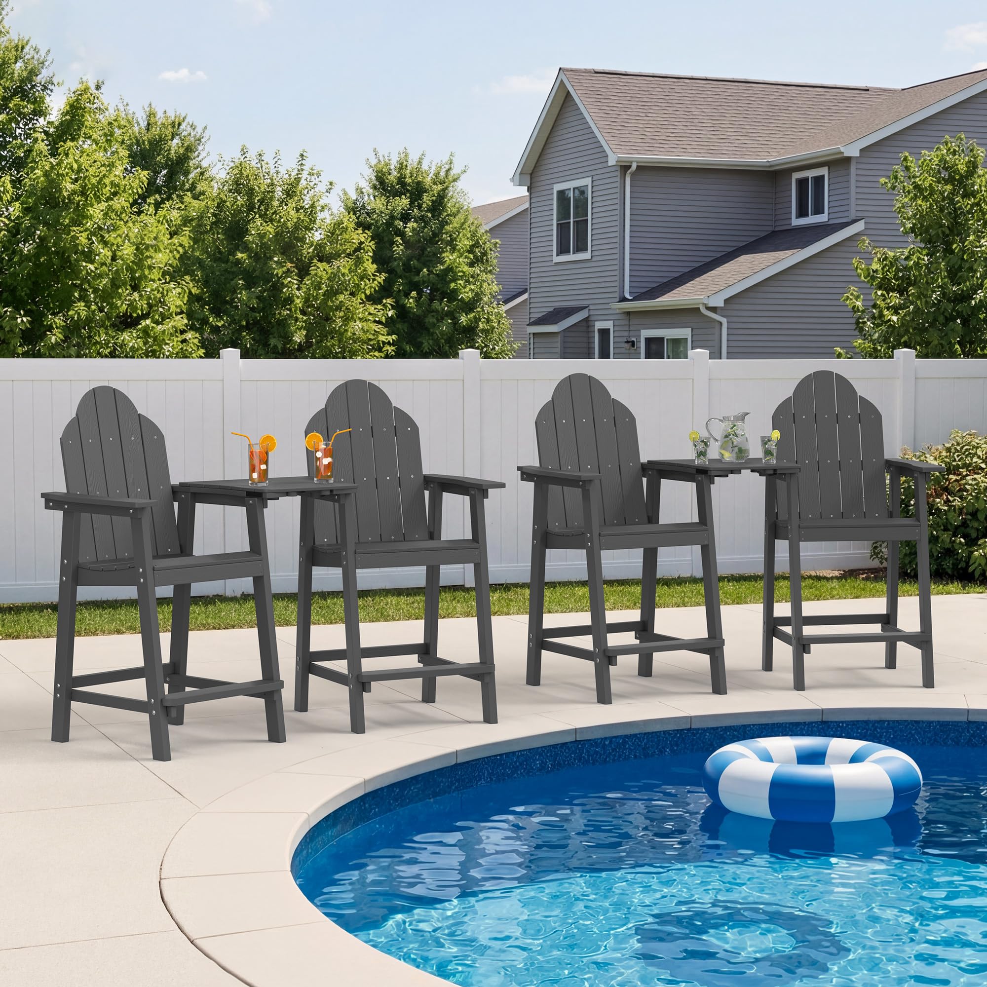 LUE BONA Tall Adirondack Chair Set of 2, All Weather HDPS Bar Height Chairs with Aluminum Legs, Detachable Table & Umbrella Hole for Patio, Deck, Backyard & Commercial Use Navy Blue