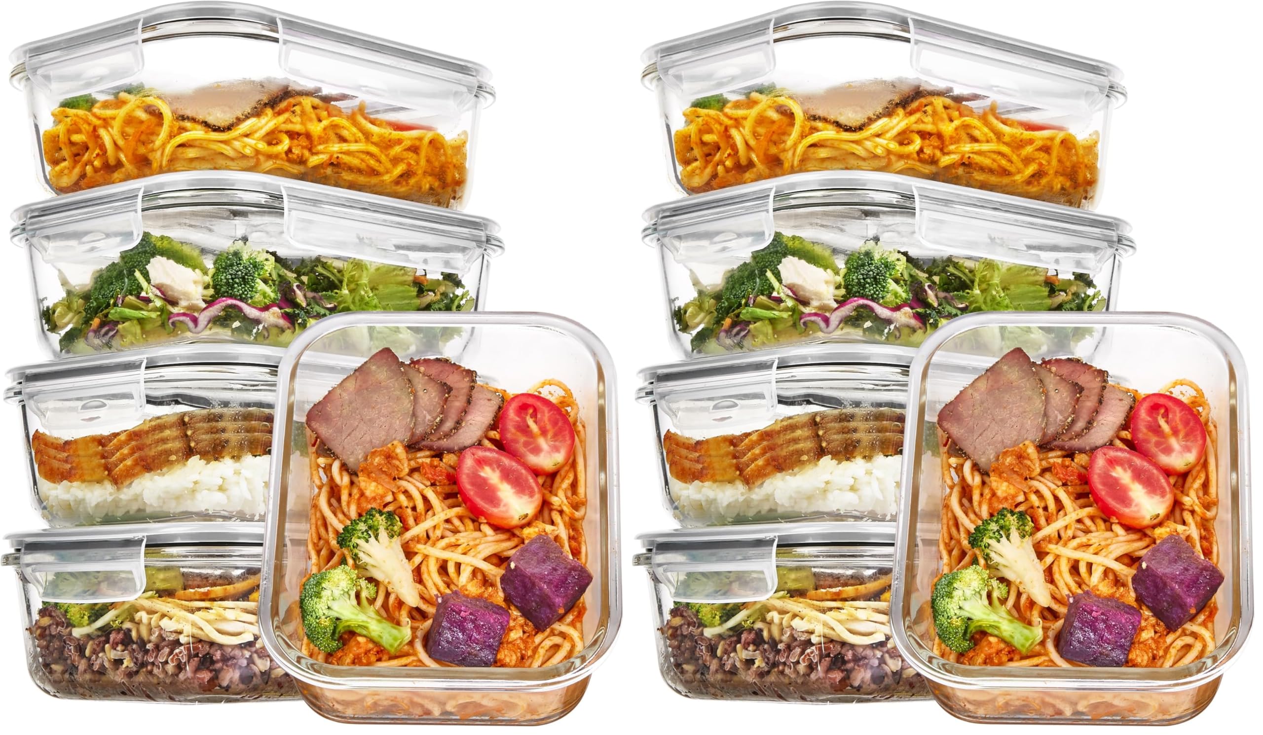 Vtopmart 5Pack 22oz Glass Storage Containers with Lids, Glass Meal Prep Food Container Sets with Snap Airtight Lids for Microwave, Oven, Freezer and Dishwasher, Grey