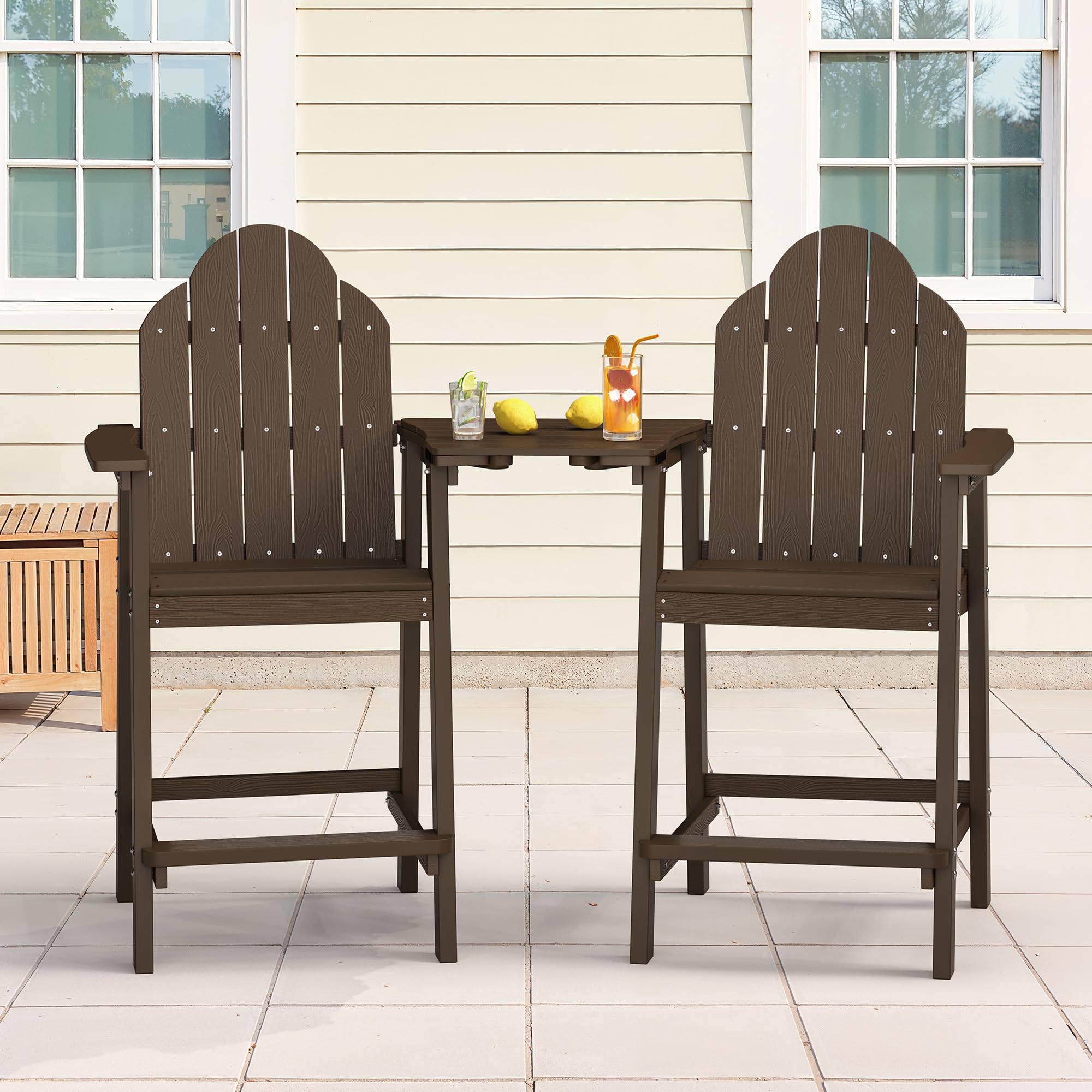 LUE BONA Tall Adirondack Chair Set of 2, All Weather HDPS Bar Height Chairs with Aluminum Legs, Detachable Table & Umbrella Hole for Patio, Deck, Backyard & Commercial Use Navy Blue