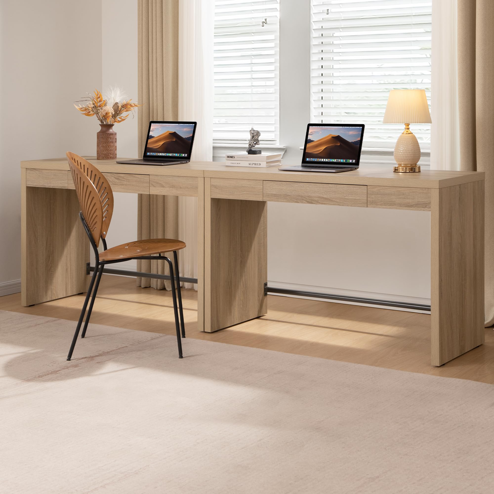 SICOTAS Home Office Executive Desk - 47-Inch Computer Desk with Drawer, Farmhouse Writing Study Desk with Storage,Boho Makeup Vanity Table for Bedroom (Reclaimed Caramel Oak, 2 Pieces)
