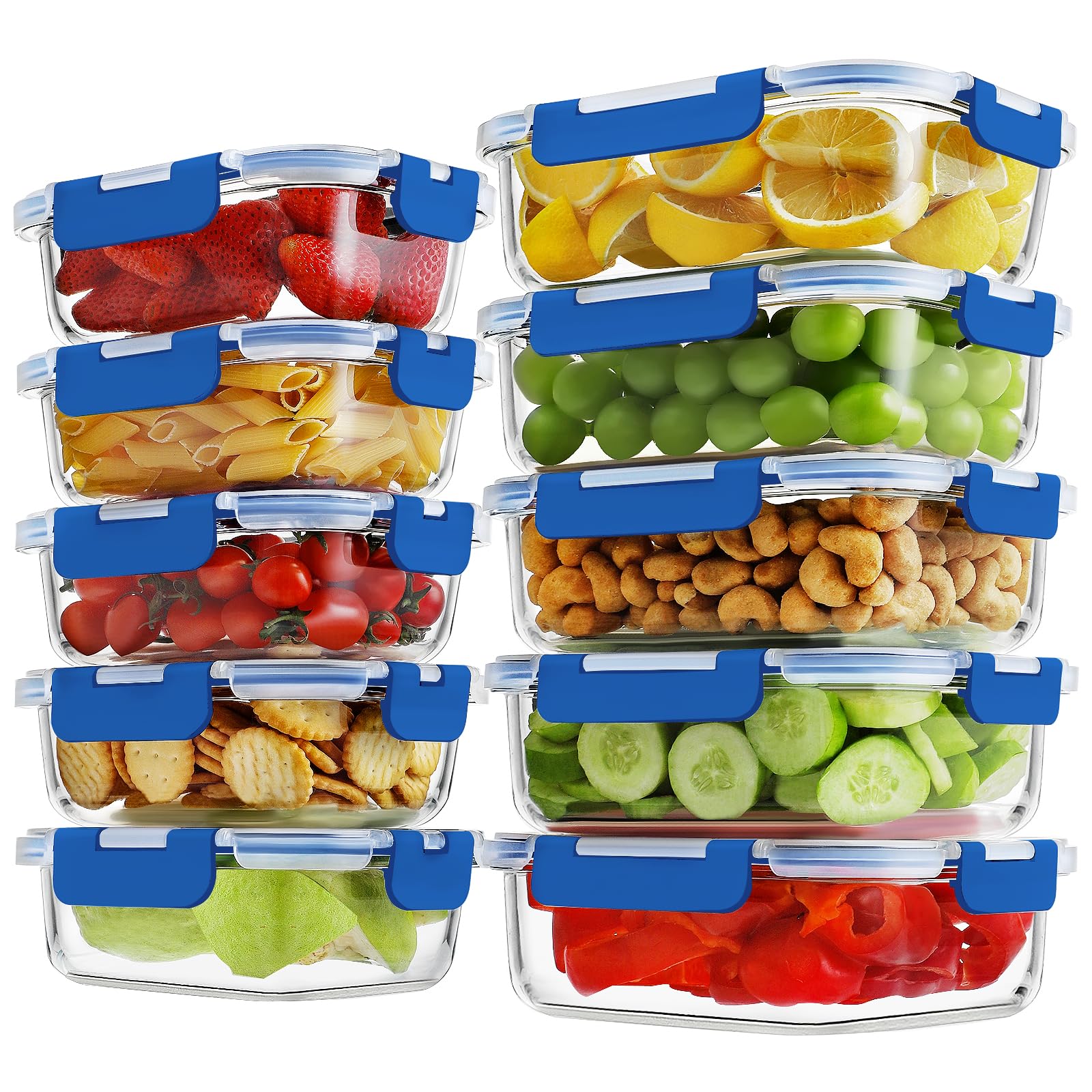 HOMBERKING 10 Pack Borosilicate Glass Meal Prep Containers with Locking Lids, Glass Food Storage Containers Set, Airtight Lunch Bento Boxes, BPA-Free & Leak Proof, 36oz & 14oz, Freezer, Oven Safe