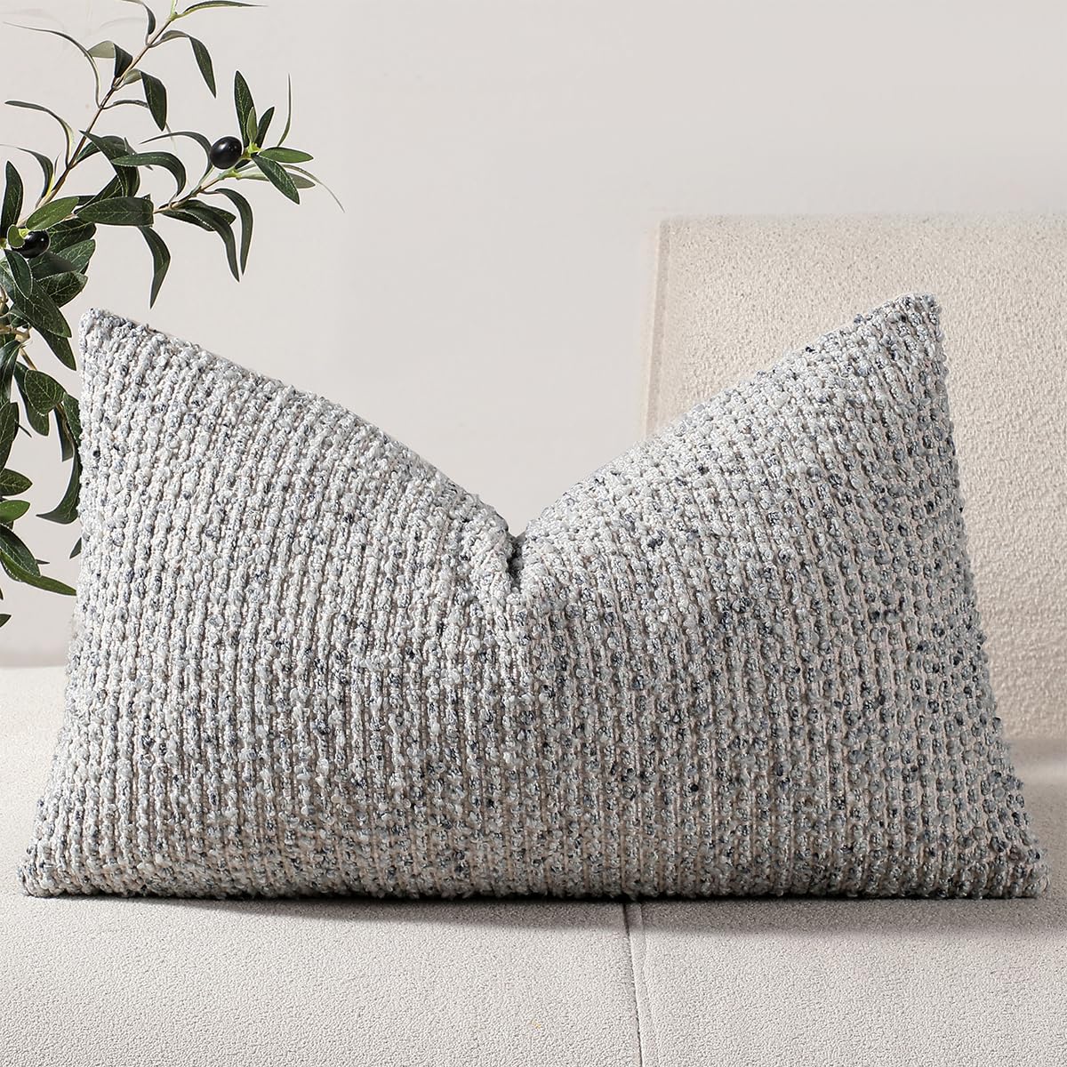 DEZENE 22x22 Beige Throw Pillow Cover Textured Boucle Striped Chic Morden Boho Accent Farmhouse Square Decorative Couch Pillow Cover for Home Decor Bed Sofa Living Room