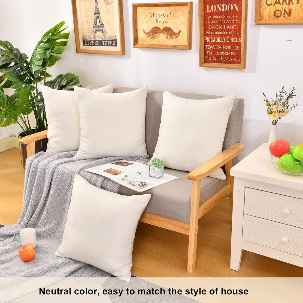 Throw Pillow Covers Bulk Linen Blank Couch Cushion Pillow Case for Vinyl Sublimation HTV Ironing Craft Embroider Decoration 18 x 18 Inch Beige Set of 8