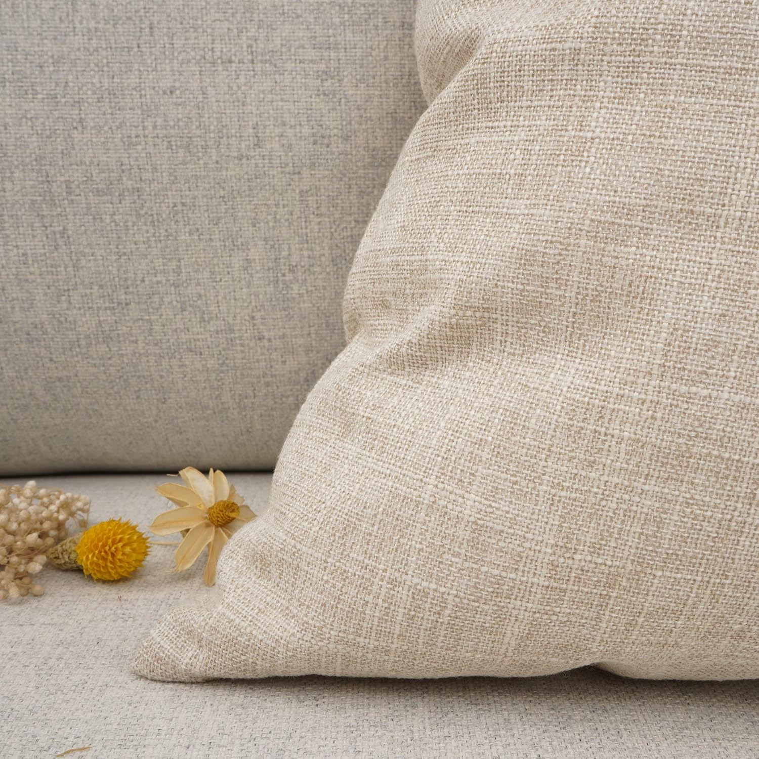 YOUR SMILE Solid Cream Colored Cotton Linen Decorative Throw Pillow Case Cushion Cover Pillowcase for Couch Sofa Bed,12 X 20 Inches (Beige)