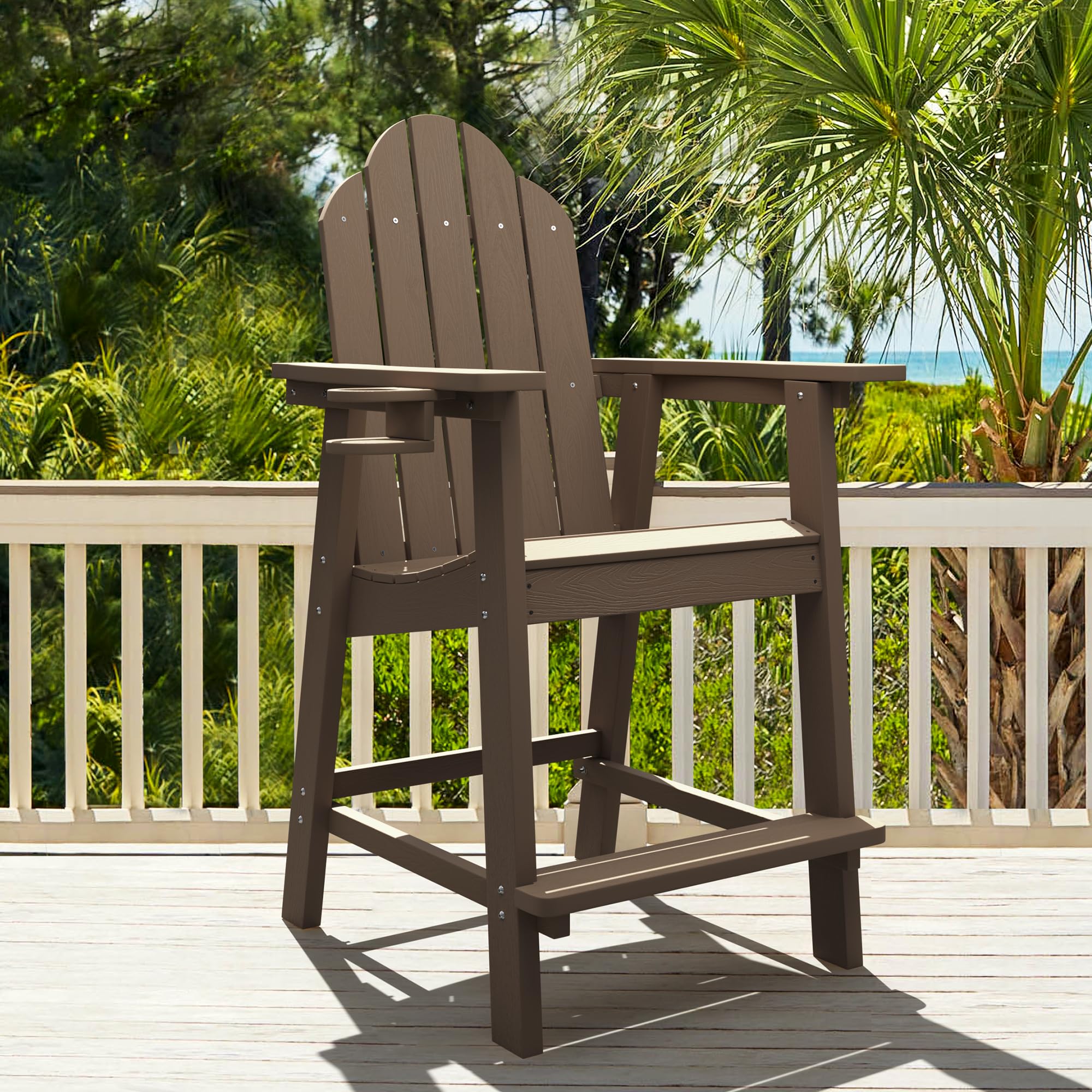 LUE BONA Tall Adirondack Chair Set of 2, All Weather HDPS Bar Height Chairs with Aluminum Legs, Detachable Table & Umbrella Hole for Patio, Deck, Backyard & Commercial Use Navy Blue