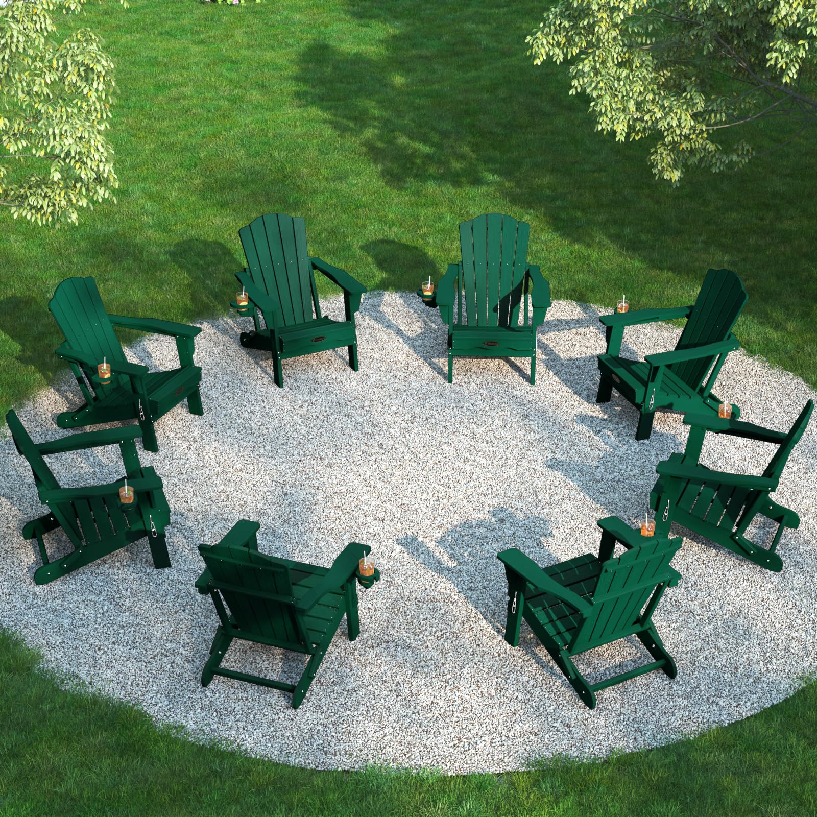 THOEOE Folding Adirondack Chair,HDPE All-Weather Outdoor Chair with Cup Holder,Wooden Textured,Fire Pit Chair,Plastic Patio Chair for Deck,Backyard,Garden,Lawn, Black