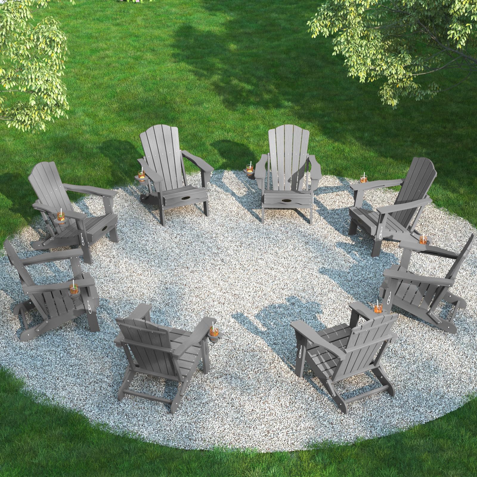 THOEOE Folding Adirondack Chair,HDPE All-Weather Outdoor Chair with Cup Holder,Wooden Textured,Fire Pit Chair,Plastic Patio Chair for Deck,Backyard,Garden,Lawn, Black
