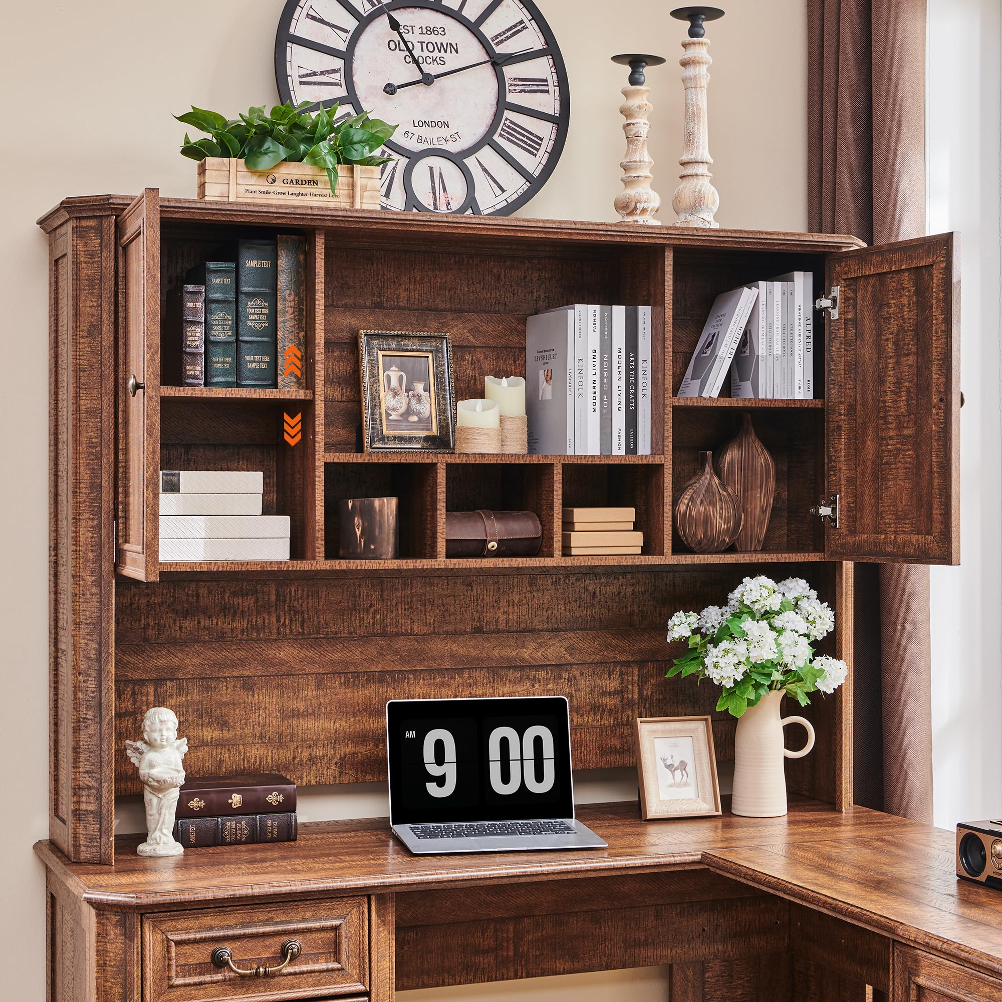 T4TREAM 59" Executive L Shaped Desk with Drawers,Farmhouse Wood Computer Corner Desk,Featuring Charging Station,File Drawer, Storage Cabinet,for Home Office Work and Study (Reclaimed Barnwood)