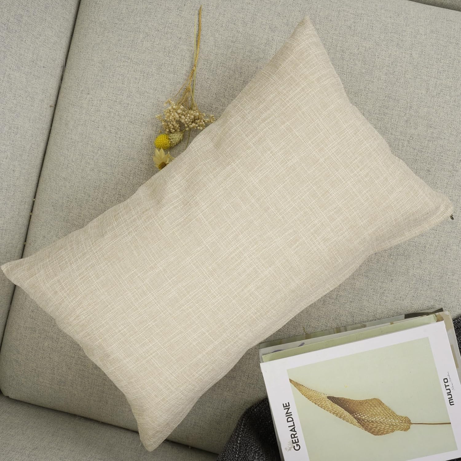 YOUR SMILE Solid Cream Colored Cotton Linen Decorative Throw Pillow Case Cushion Cover Pillowcase for Couch Sofa Bed,12 X 20 Inches (Beige)
