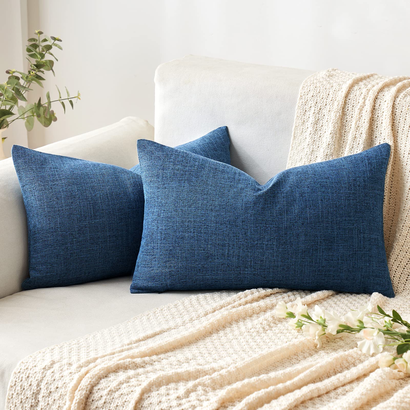 MIULEE Pack of 2 Decorative Linen Burlap Textured Pillow Covers Farmhouse Boho Accent Pillowcases Spring Home Decor for Couch Sofa Bedroom Living Room 18x18 Inch Yellow