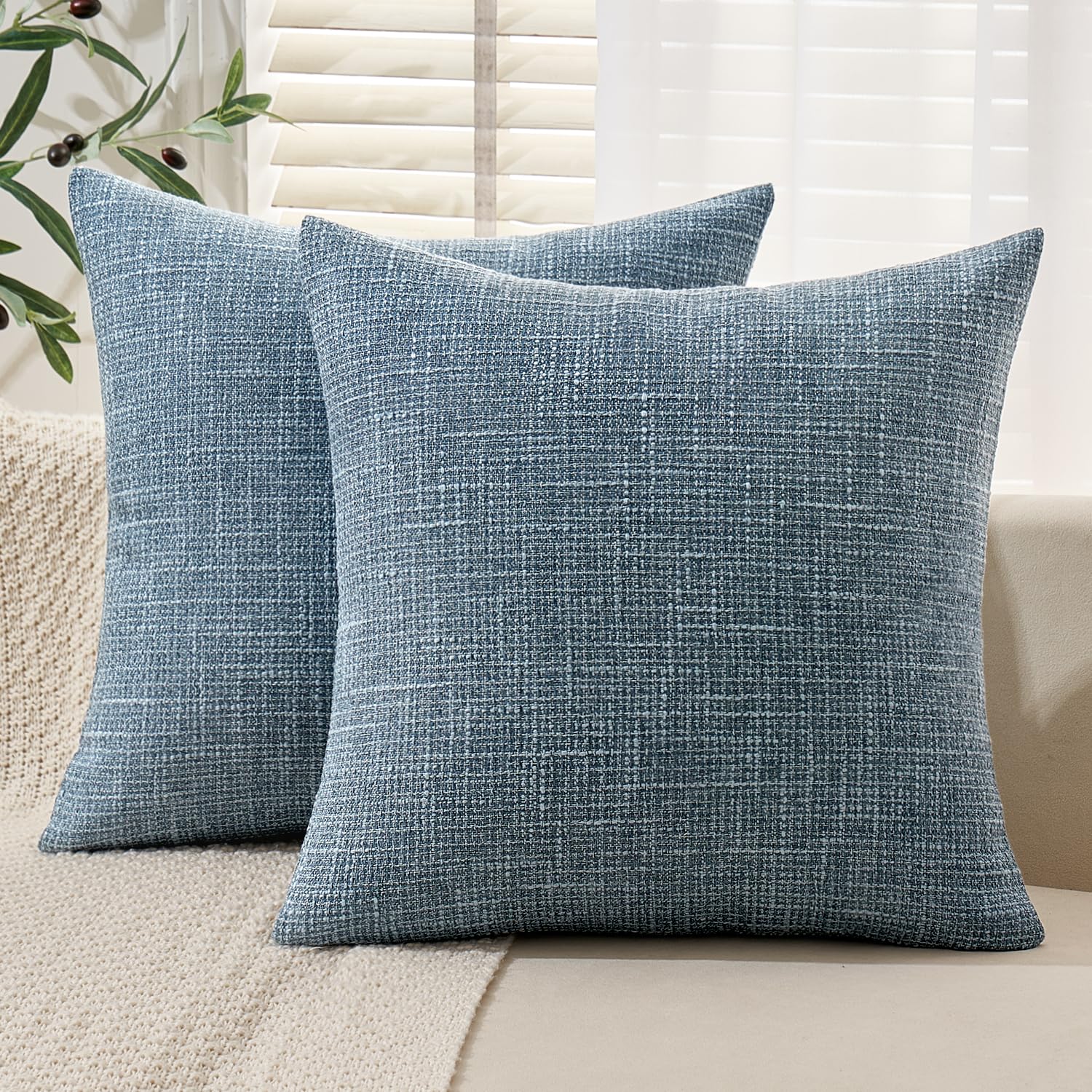 MIULEE Burlap Linen Spring Throw Pillow Covers 18x18 Inch Set of 2 Coastal Light Blue Farmhouse Decorative Pillows Modern Soft Accent Cushion Covers for Couch Sofa Bedroom Livingroom Home Decor
