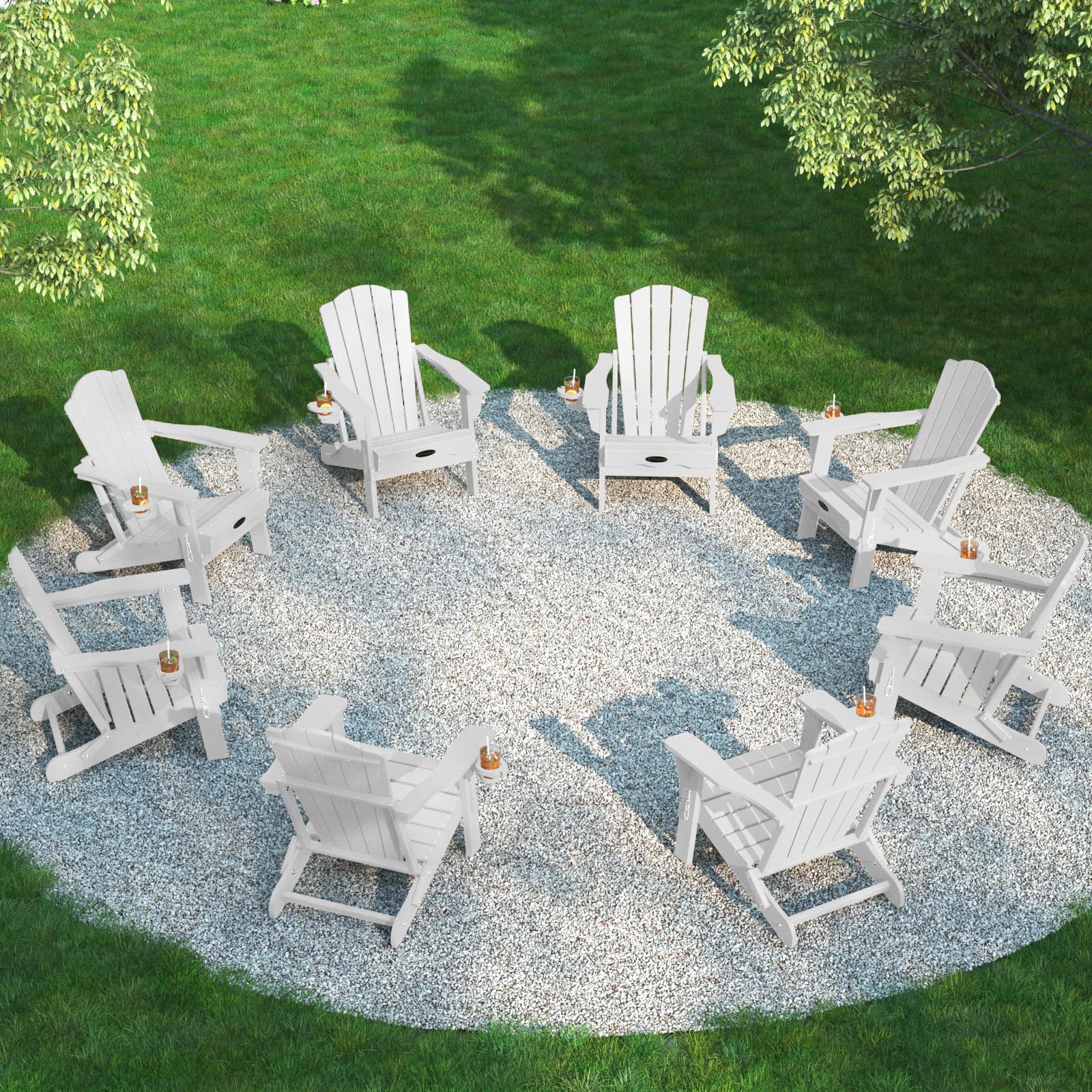 THOEOE Folding Adirondack Chair,HDPE All-Weather Outdoor Chair with Cup Holder,Wooden Textured,Fire Pit Chair,Plastic Patio Chair for Deck,Backyard,Garden,Lawn, Black