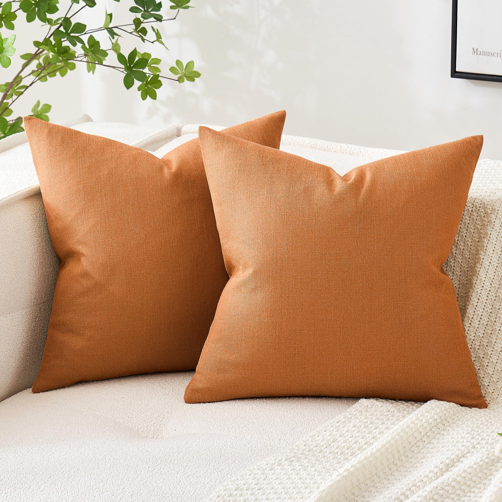 MIULEE Pack of 2 Decorative Linen Burlap Textured Pillow Covers Farmhouse Boho Accent Pillowcases Spring Home Decor for Couch Sofa Bedroom Living Room 18x18 Inch Yellow