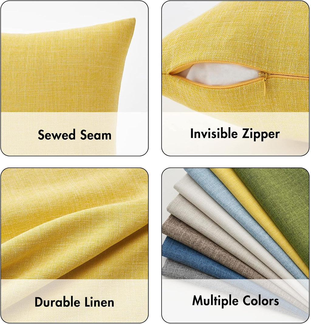 MIULEE Pack of 2 Decorative Linen Burlap Textured Pillow Covers Farmhouse Boho Accent Pillowcases Spring Home Decor for Couch Sofa Bedroom Living Room 18x18 Inch Yellow