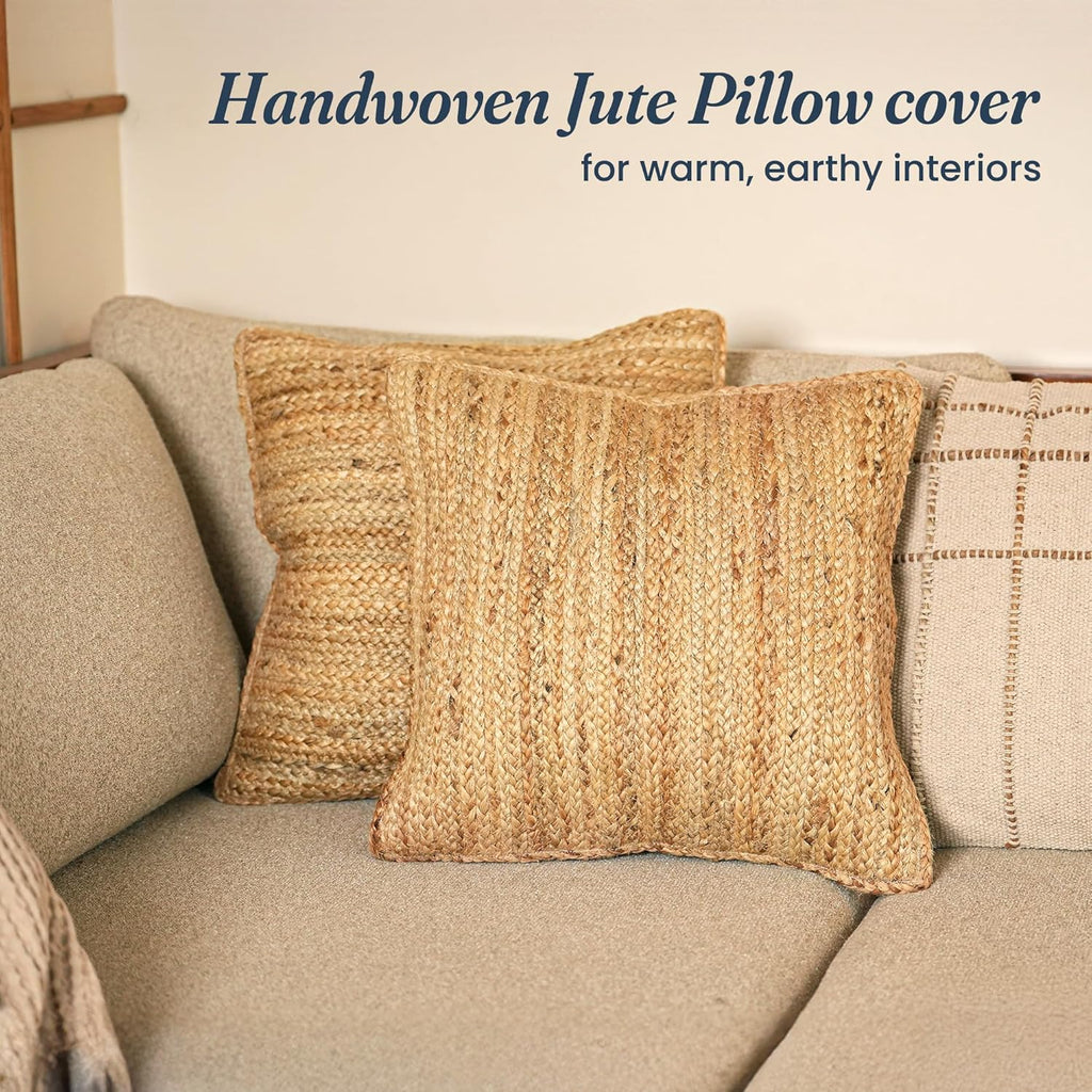 The Fine Living Co. Jute Pillow Covers 18x18, Braided Jute Throw Pillows, Indoor Outdoor Boho & Farmhouse Decor, Natural Decorative Cushion Covers for Couch, Living Room & Patio, 1Pc