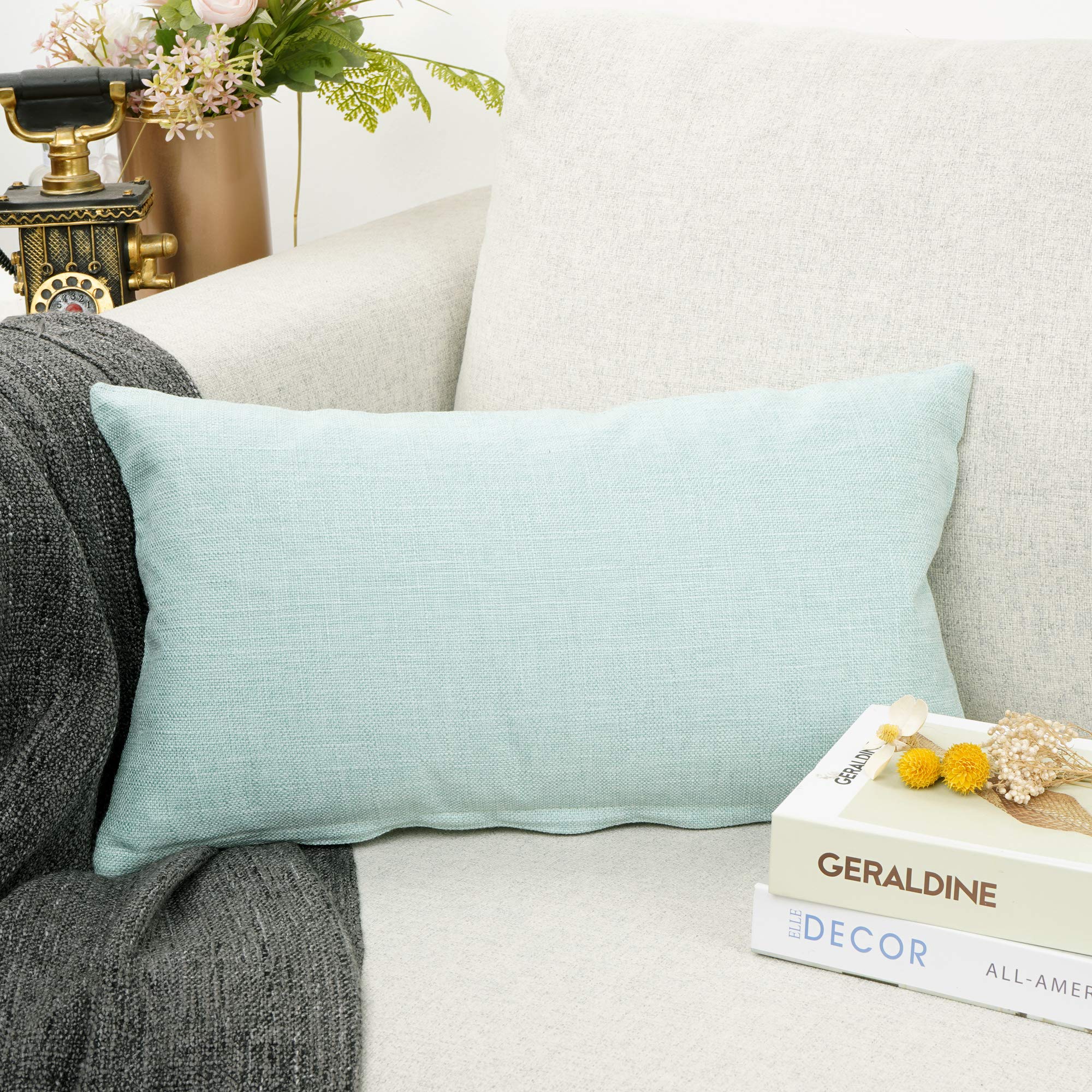 YOUR SMILE Solid Cream Colored Cotton Linen Decorative Throw Pillow Case Cushion Cover Pillowcase for Couch Sofa Bed,12 X 20 Inches (Beige)