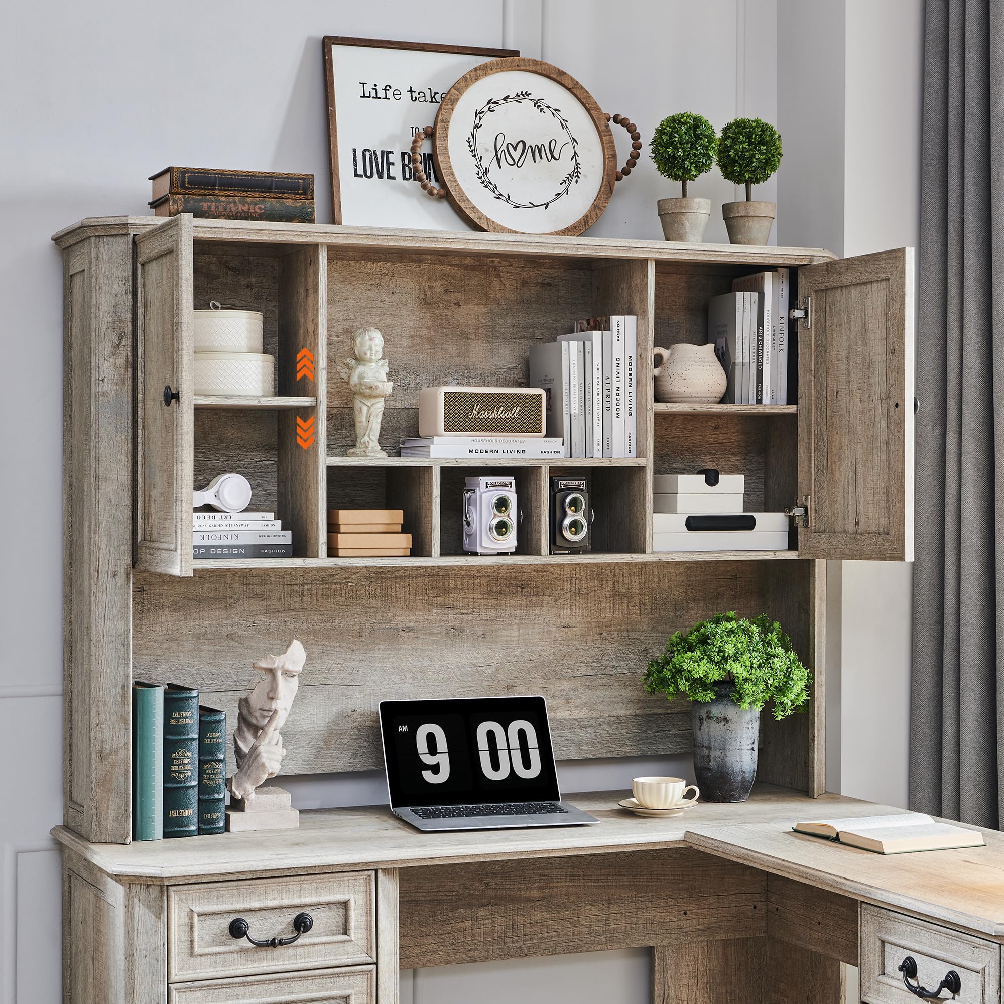 T4TREAM 59" Executive L Shaped Desk with Drawers,Farmhouse Wood Computer Corner Desk,Featuring Charging Station,File Drawer, Storage Cabinet,for Home Office Work and Study (Reclaimed Barnwood)
