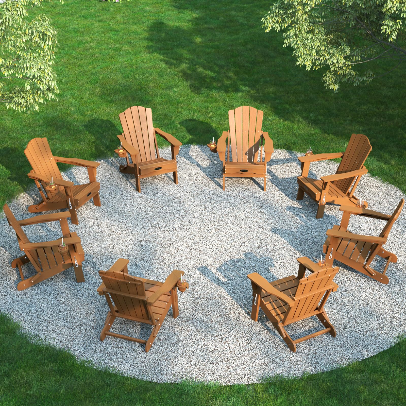 THOEOE Folding Adirondack Chair,HDPE All-Weather Outdoor Chair with Cup Holder,Wooden Textured,Fire Pit Chair,Plastic Patio Chair for Deck,Backyard,Garden,Lawn, Black