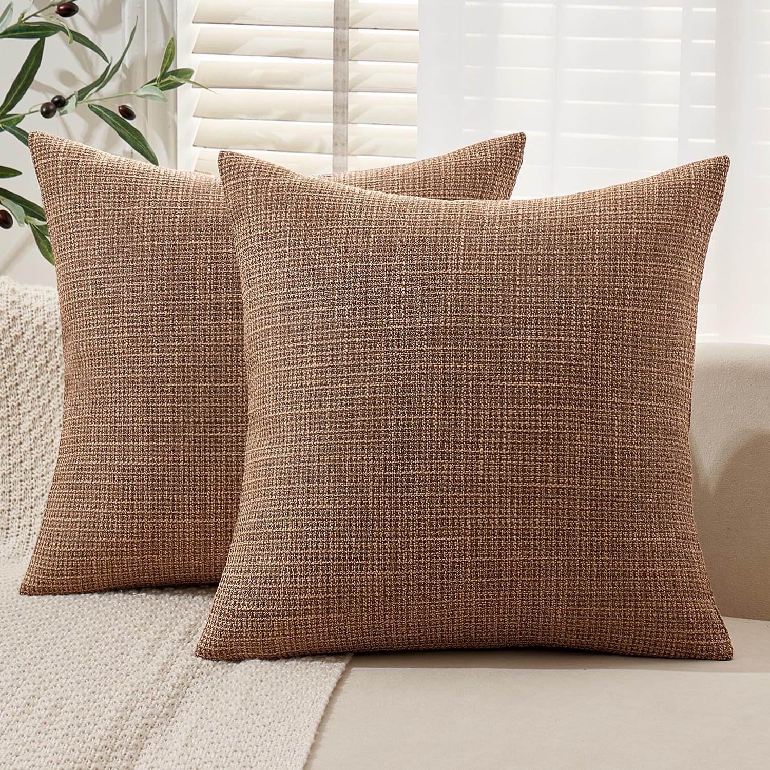 MIULEE Burlap Linen Spring Throw Pillow Covers 18x18 Inch Set of 2 Coastal Light Blue Farmhouse Decorative Pillows Modern Soft Accent Cushion Covers for Couch Sofa Bedroom Livingroom Home Decor