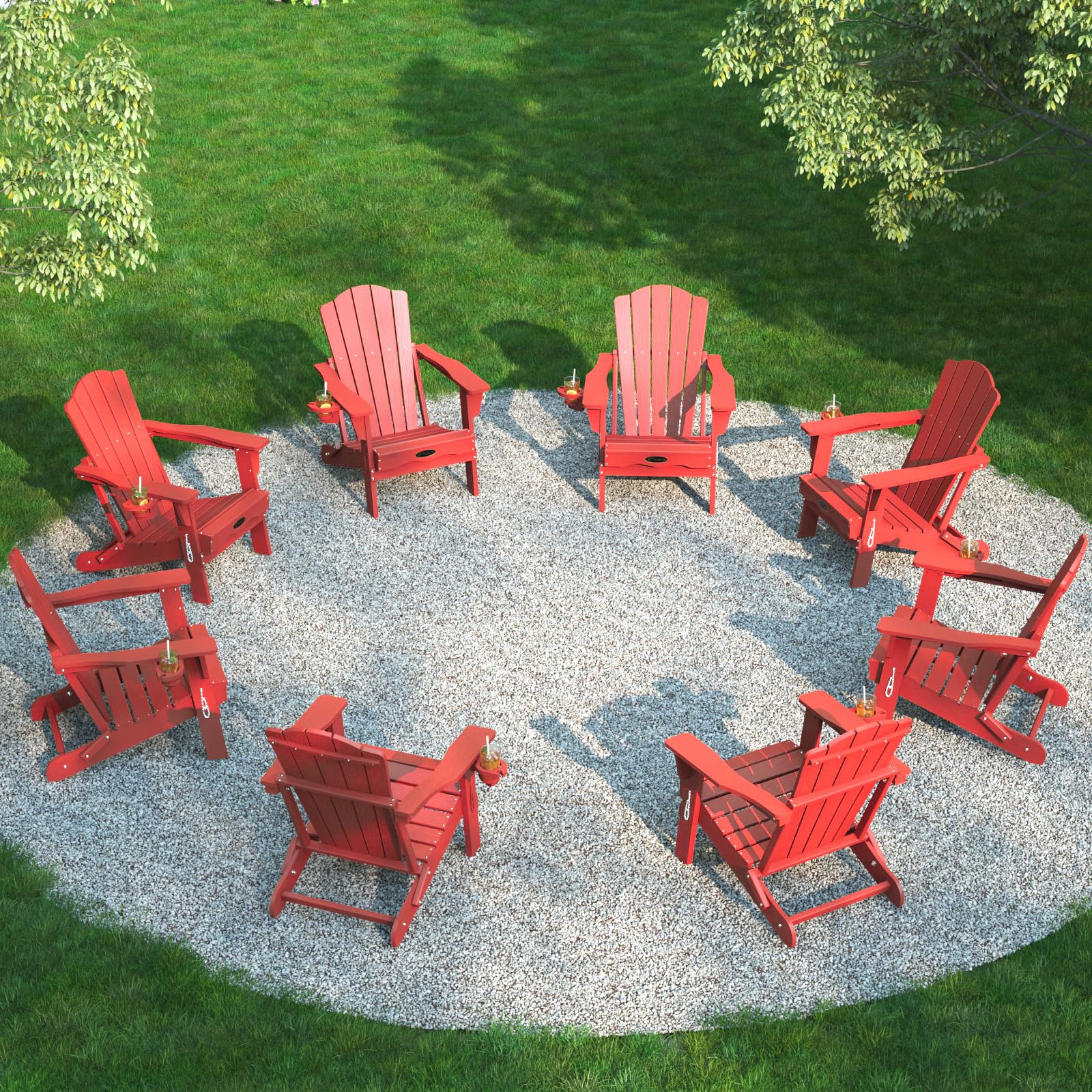 THOEOE Folding Adirondack Chair,HDPE All-Weather Outdoor Chair with Cup Holder,Wooden Textured,Fire Pit Chair,Plastic Patio Chair for Deck,Backyard,Garden,Lawn, Black
