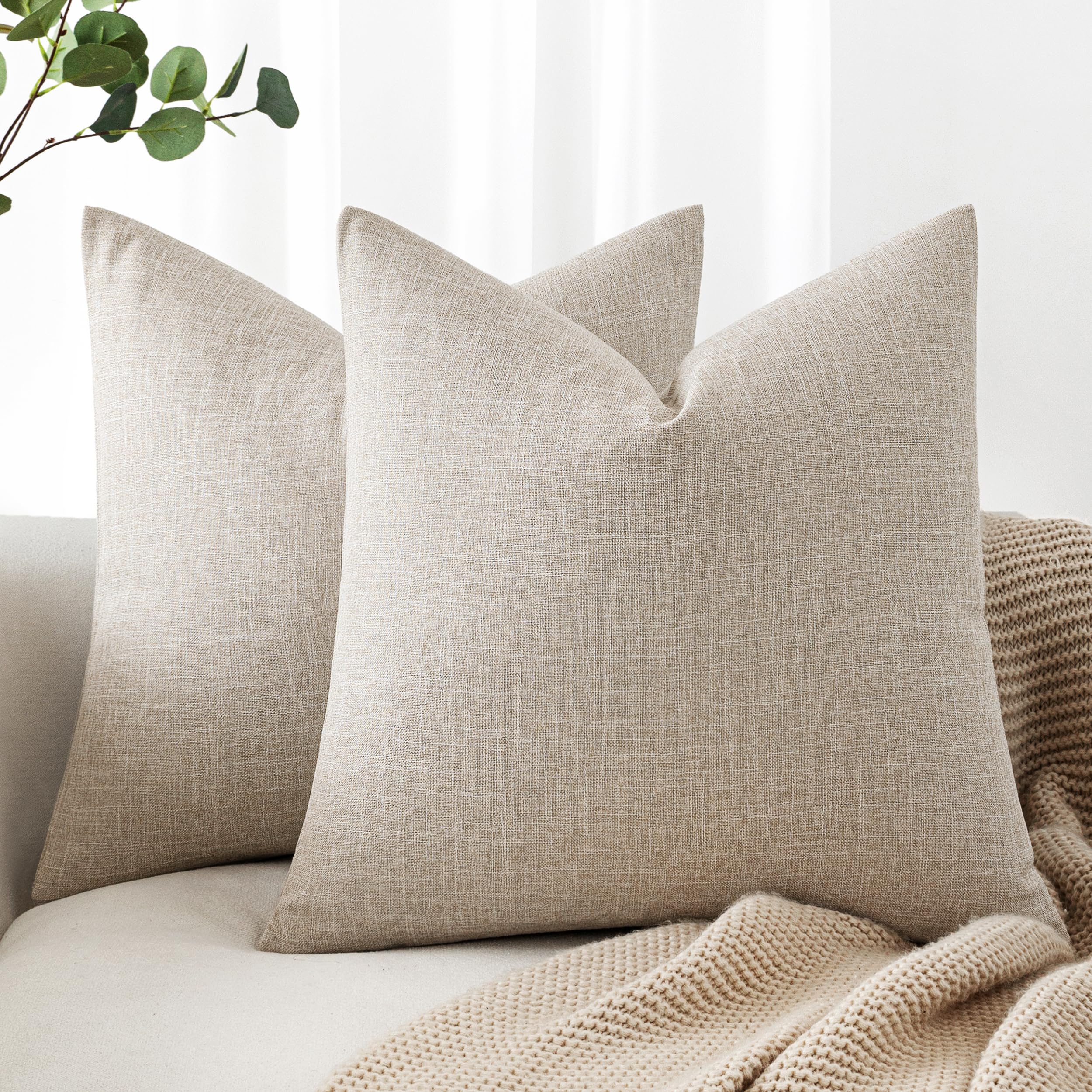 MIULEE Pack of 2 Decorative Linen Burlap Textured Pillow Covers Farmhouse Boho Accent Pillowcases Spring Home Decor for Couch Sofa Bedroom Living Room 18x18 Inch Yellow