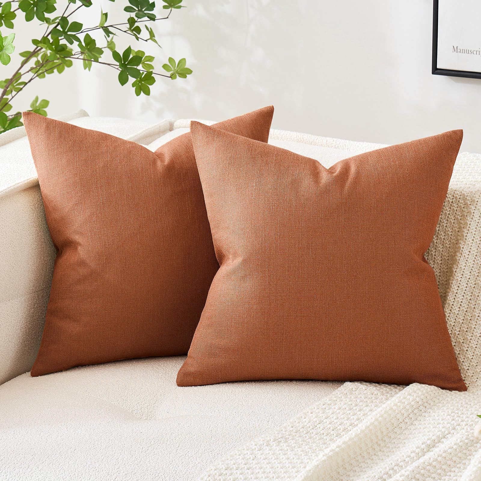 MIULEE Pack of 2 Decorative Linen Burlap Textured Pillow Covers Farmhouse Boho Accent Pillowcases Spring Home Decor for Couch Sofa Bedroom Living Room 18x18 Inch Yellow