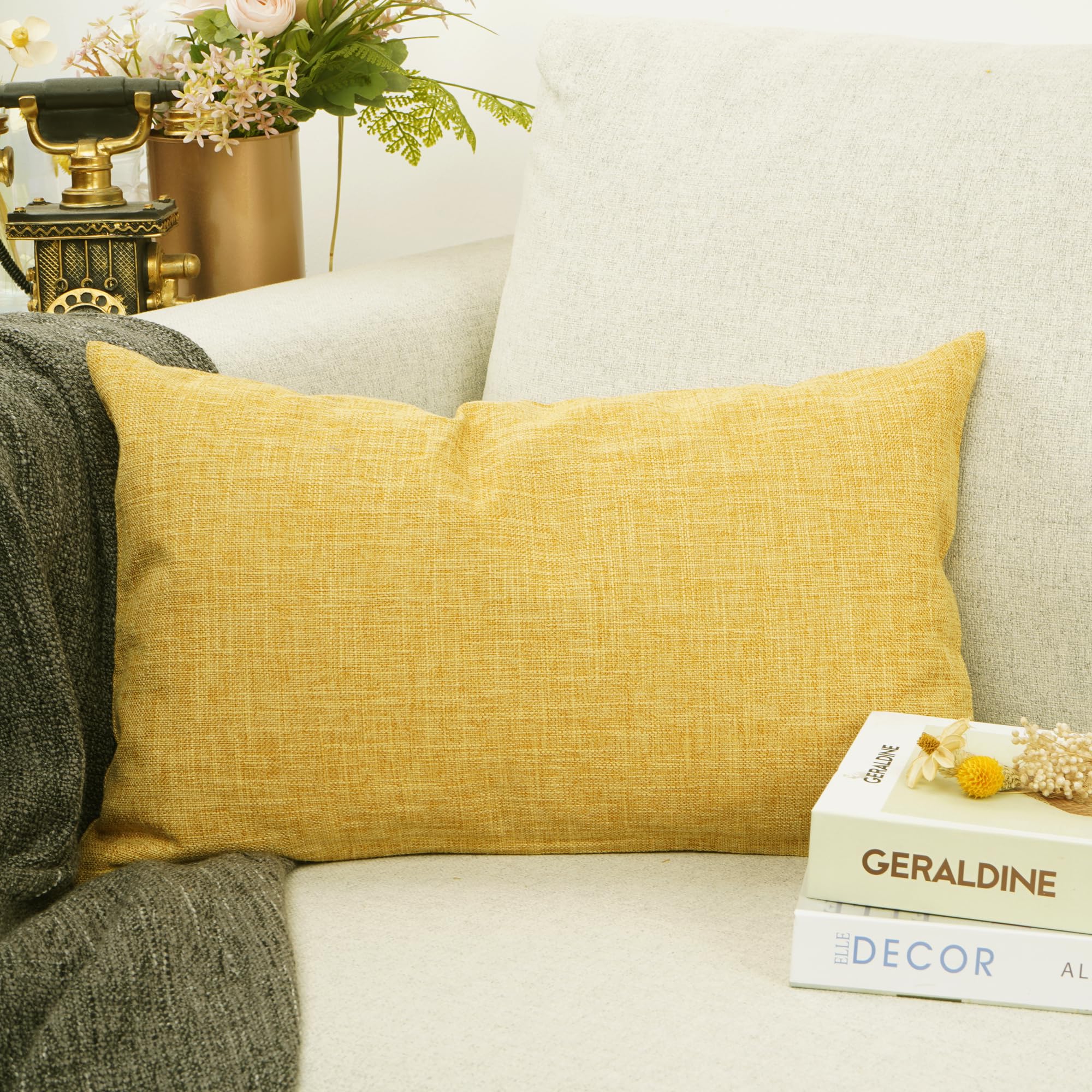 YOUR SMILE Solid Cream Colored Cotton Linen Decorative Throw Pillow Case Cushion Cover Pillowcase for Couch Sofa Bed,12 X 20 Inches (Beige)