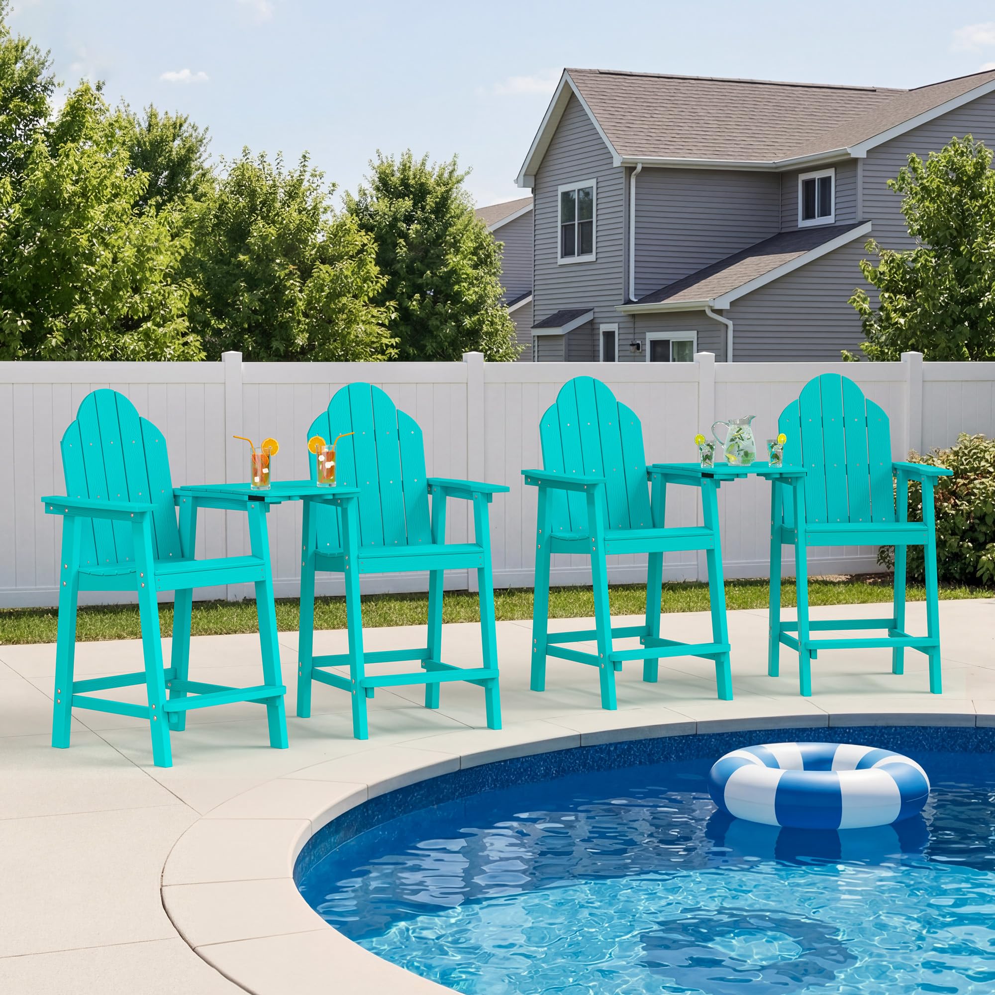 LUE BONA Tall Adirondack Chair Set of 2, All Weather HDPS Bar Height Chairs with Aluminum Legs, Detachable Table & Umbrella Hole for Patio, Deck, Backyard & Commercial Use Navy Blue