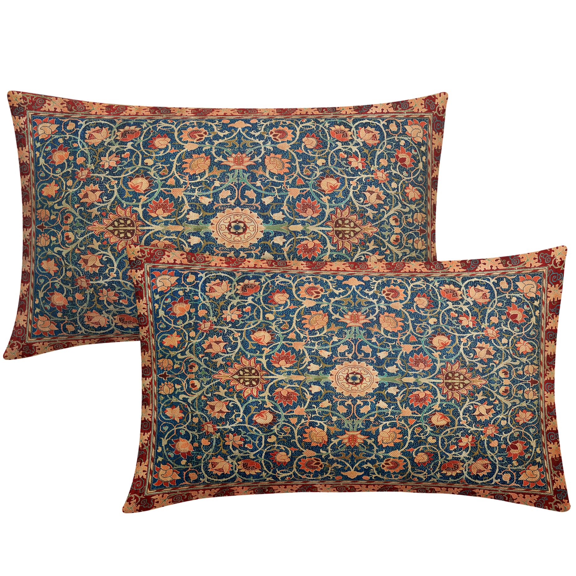 Vintage Floral Pillow Covers 20x20 Set of 2 Modern Botanical Print Blue Burnt Orange Flower Pattern Decorative Throw Pillow Cases Outdoor Farmhouse Decoration for Sofa Couch Bed