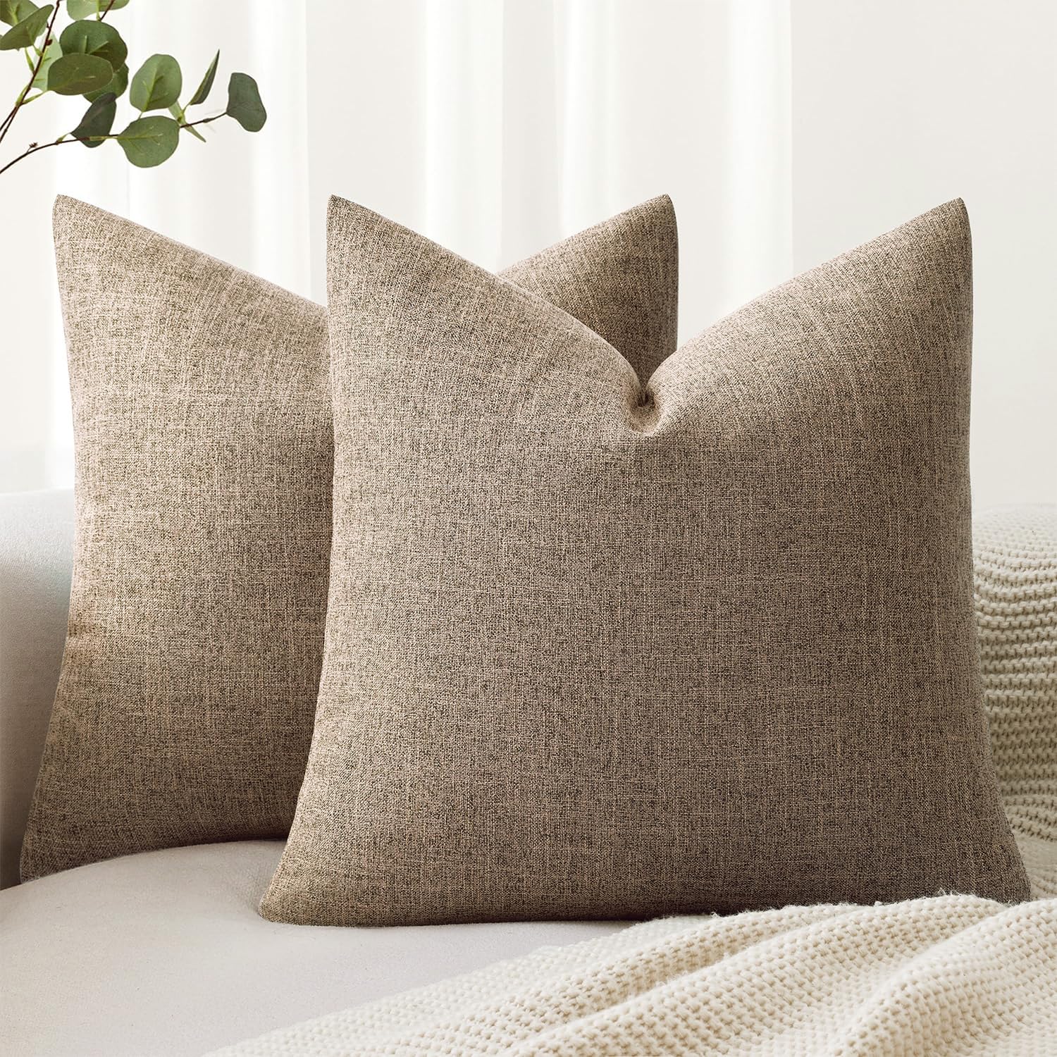 MIULEE Pack of 2 Decorative Linen Burlap Textured Pillow Covers Farmhouse Boho Accent Pillowcases Spring Home Decor for Couch Sofa Bedroom Living Room 18x18 Inch Yellow
