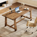 LITTLE TREE 63" Solid Wood Office Desk, Farmhouse Executive Computer Desk, Large Work Writing Table, Rustic Brown Home Office Workstaticon, Business Furniture