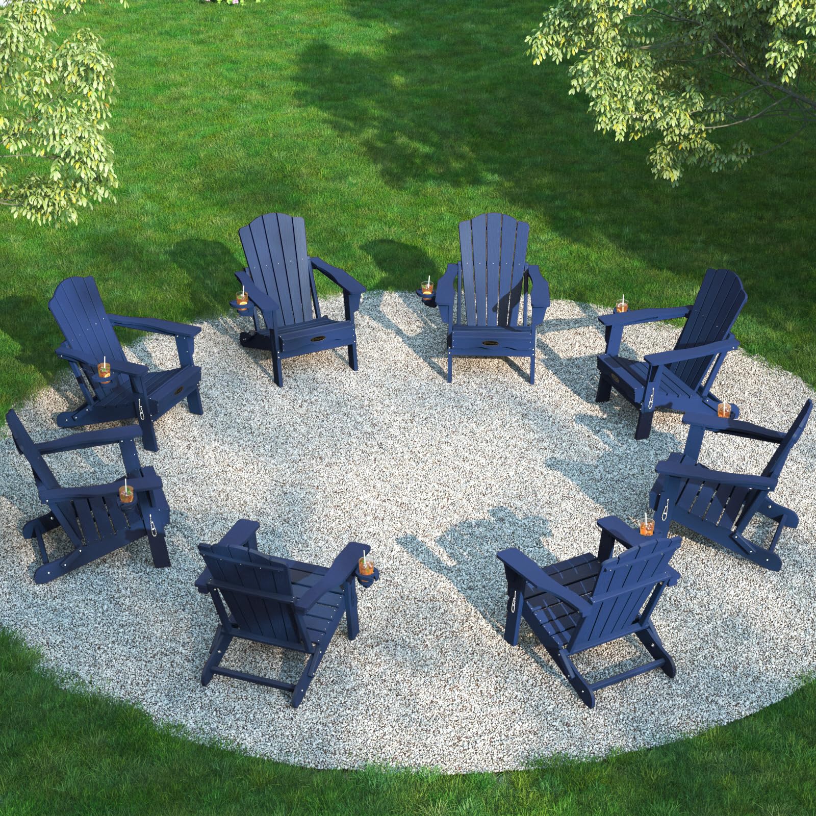 THOEOE Folding Adirondack Chair,HDPE All-Weather Outdoor Chair with Cup Holder,Wooden Textured,Fire Pit Chair,Plastic Patio Chair for Deck,Backyard,Garden,Lawn, Black