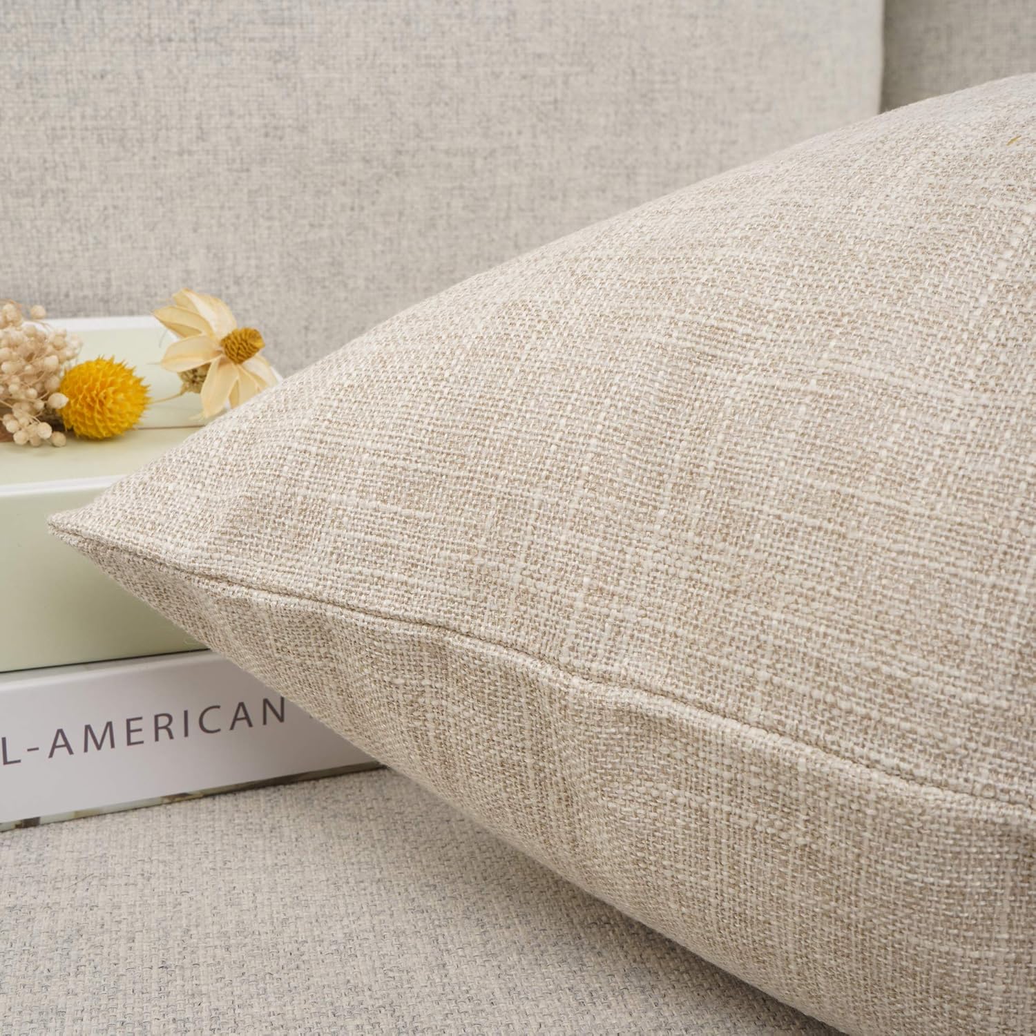 YOUR SMILE Solid Cream Colored Cotton Linen Decorative Throw Pillow Case Cushion Cover Pillowcase for Couch Sofa Bed,12 X 20 Inches (Beige)
