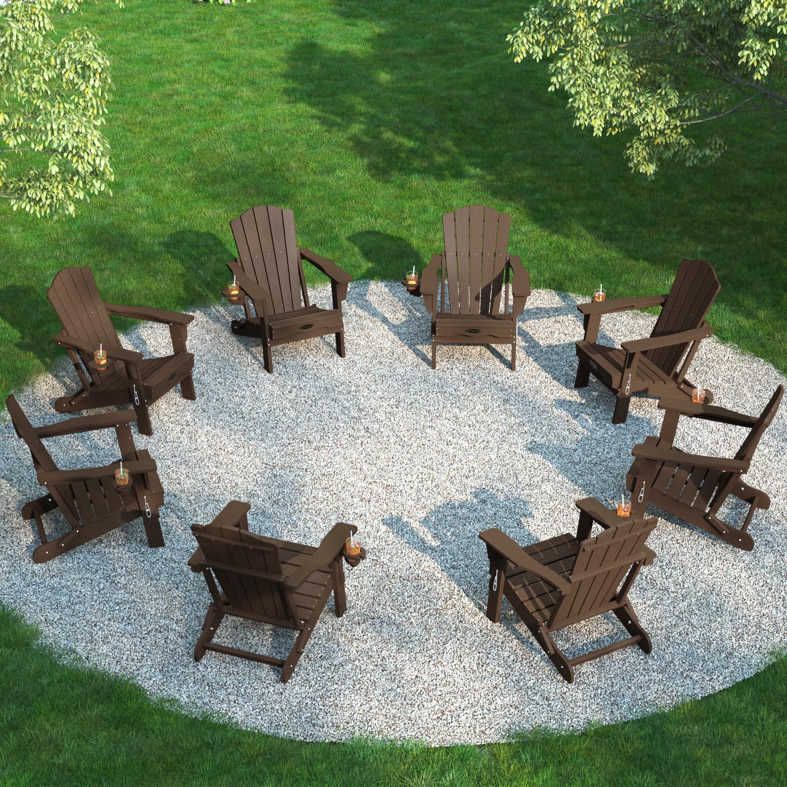 THOEOE Folding Adirondack Chair,HDPE All-Weather Outdoor Chair with Cup Holder,Wooden Textured,Fire Pit Chair,Plastic Patio Chair for Deck,Backyard,Garden,Lawn, Black