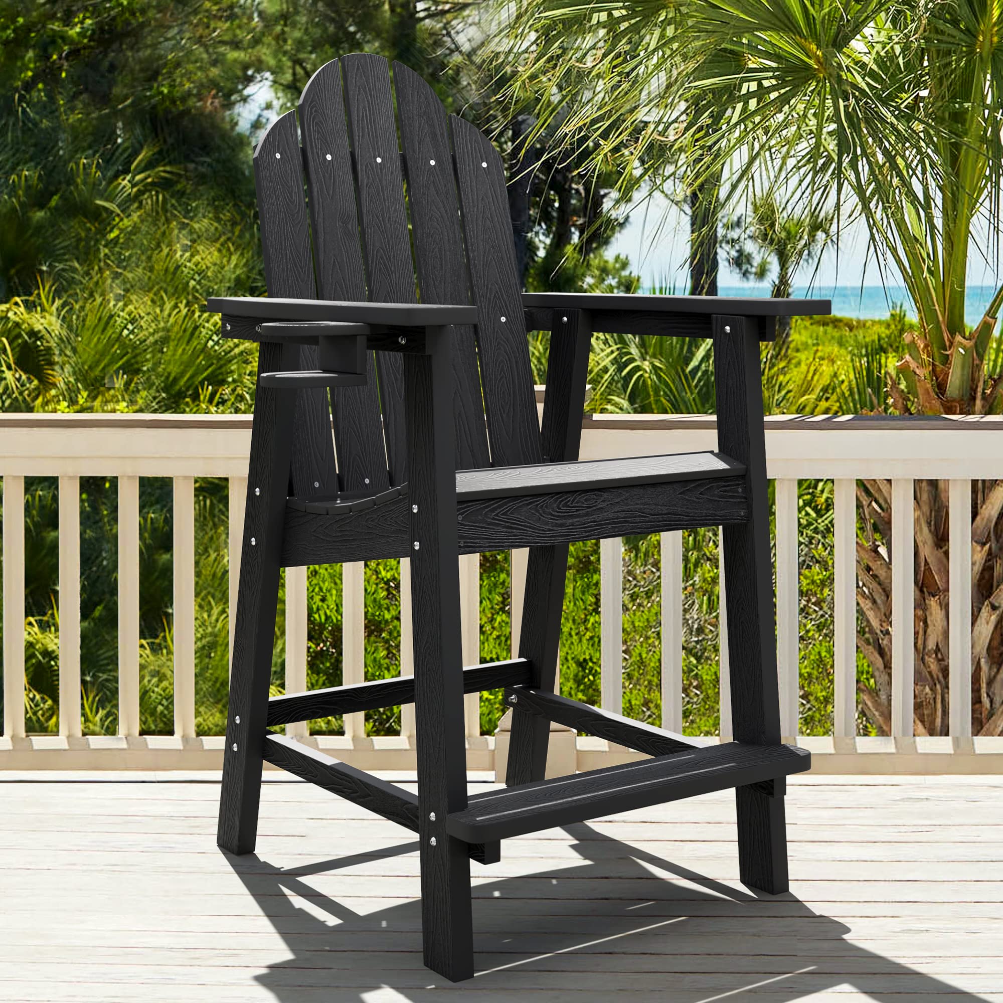 LUE BONA Tall Adirondack Chair Set of 2, All Weather HDPS Bar Height Chairs with Aluminum Legs, Detachable Table & Umbrella Hole for Patio, Deck, Backyard & Commercial Use Navy Blue