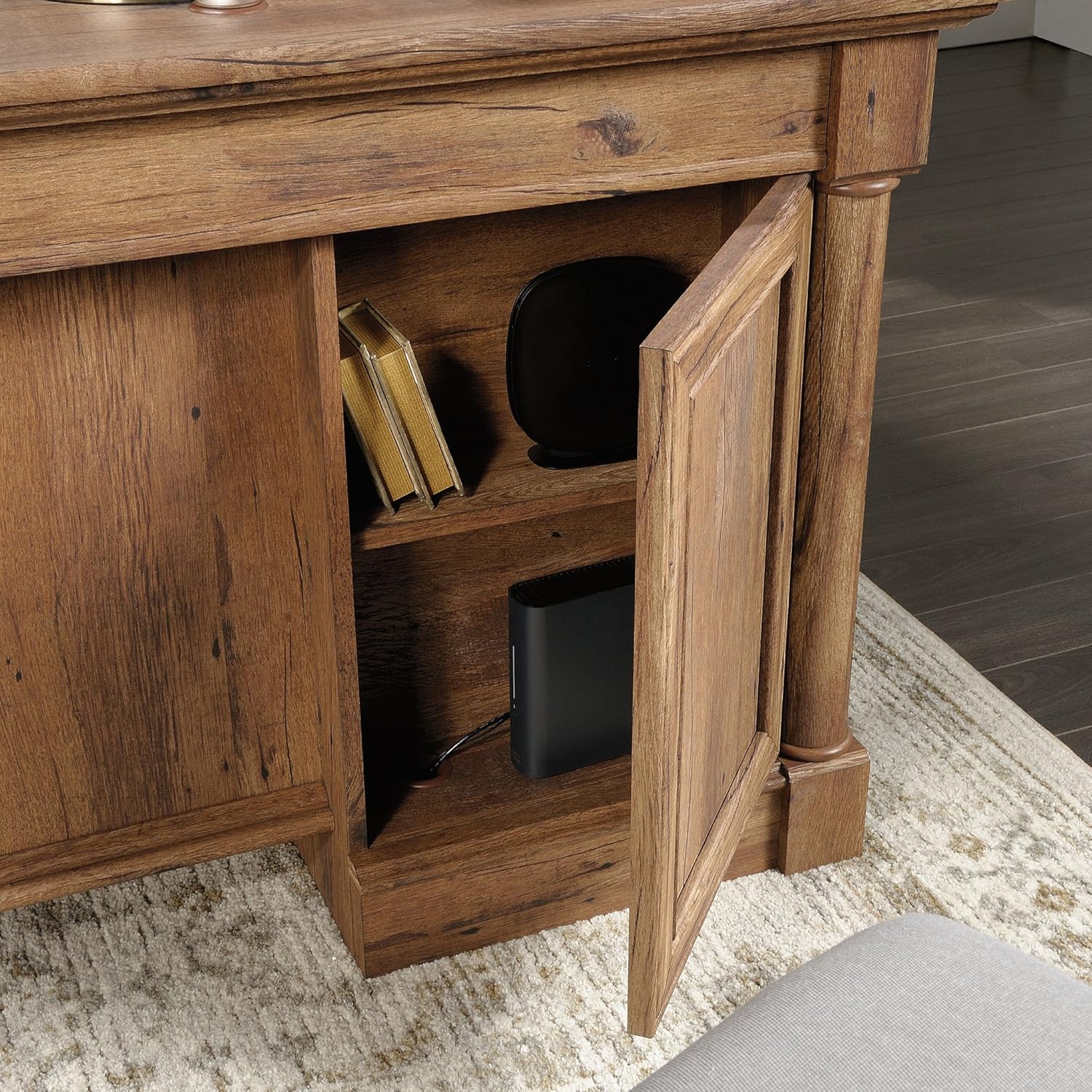 Sauder Palladia Executive Desk, 29.5"D x 65.1"W x 29.61"H, Vintage Oak finish